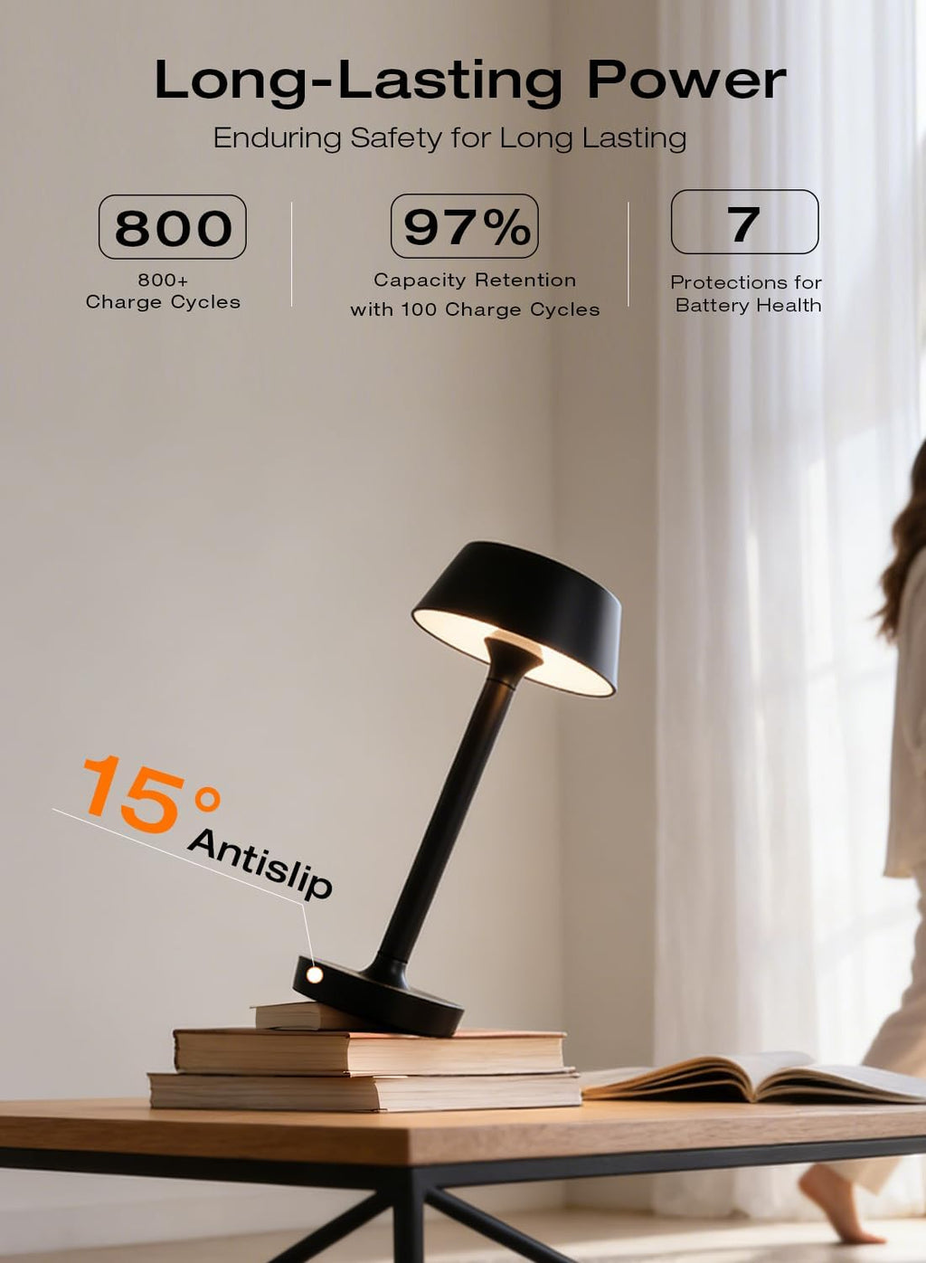 Cordless Rechargeable Table Lamp with Power Charger, Portable LED Desk Lamp,5000mAh Battery Operated,2700K-5700K Tunable, Stepless Dimming…