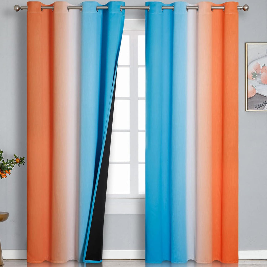 Estelartextiler Estelar Textiler Orange and Blue Blackout Curtains 96 Inches Long, Full Light Blocking Gradient Curtains for Bedroom, Ombre…