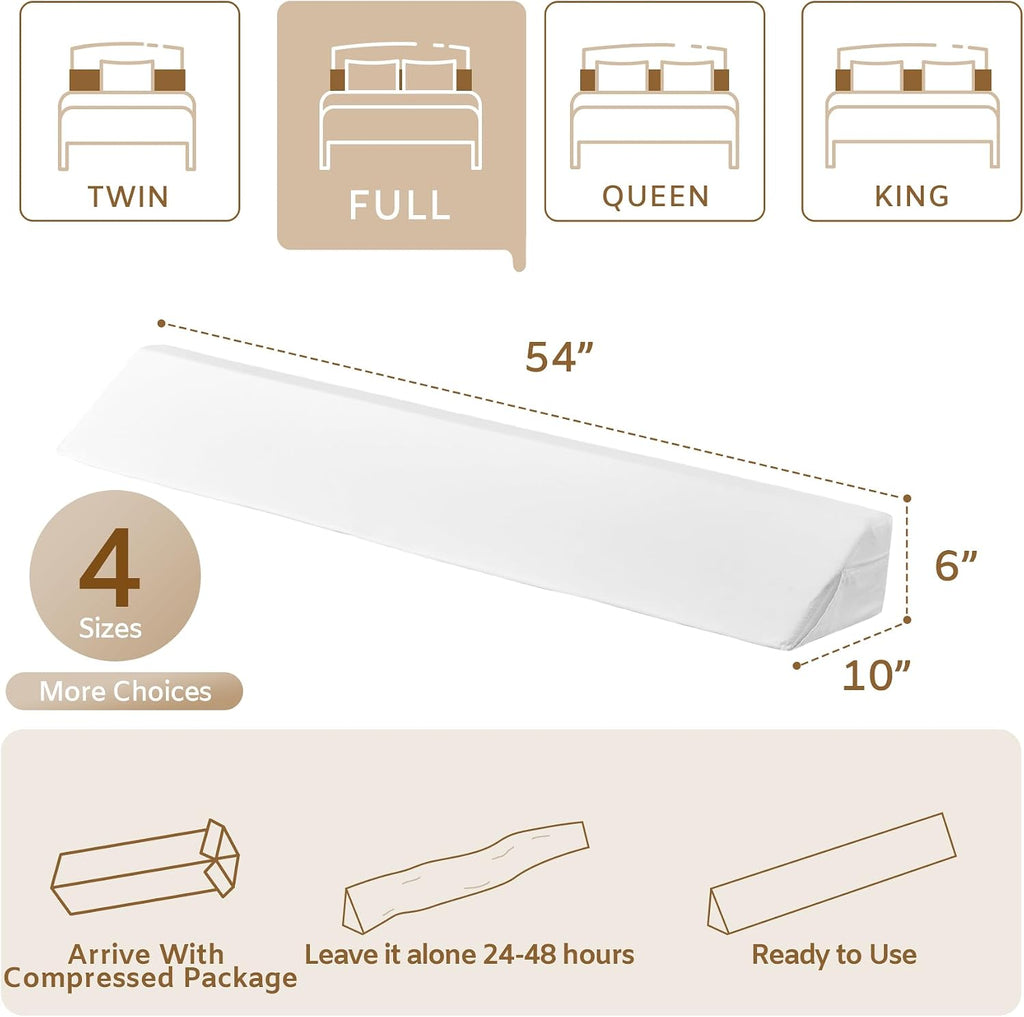 Bedluxe Full Bed Wedge Pillow for Headboard, Foam Headboard Pillow, Bed Gap Filler, Mattress Wedge- Fill The Gap (0-7") Between Headboard…