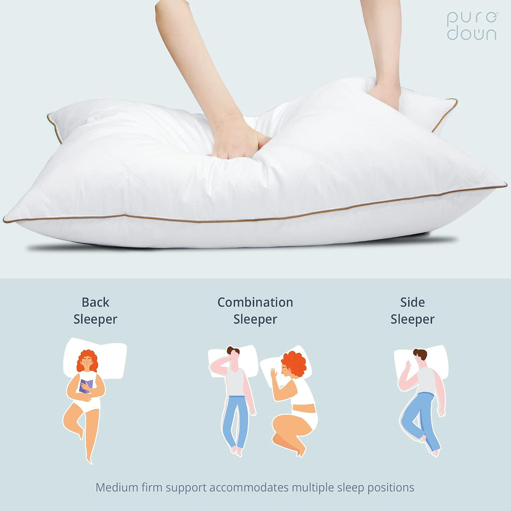 puredown® Goose Feathers and Down Pillow with Diamond Quilting with 100% Cotton Cover, Pack of 1, Standard Size