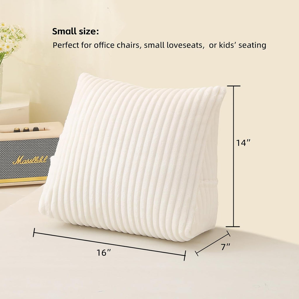 Corduroy Wedge Reading Pillow for Bed, 3 Sizes, 4 Colors for Bed, Sofa, Office Chair (White, Small 16 * 14 * 7in)