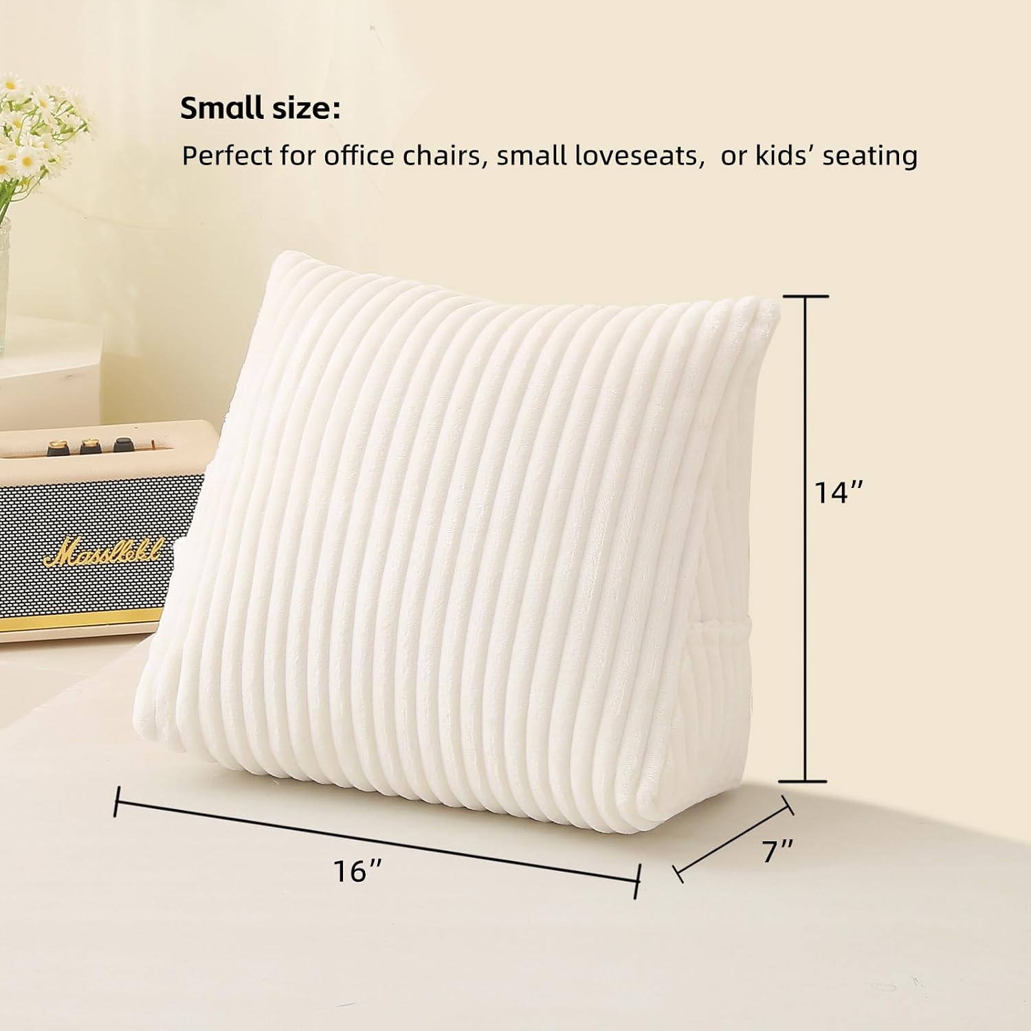 Corduroy Wedge Reading Pillow for Bed, 3 Sizes, 4 Colors for Bed, Sofa, Office Chair (White, Small 16 * 14 * 7in)
