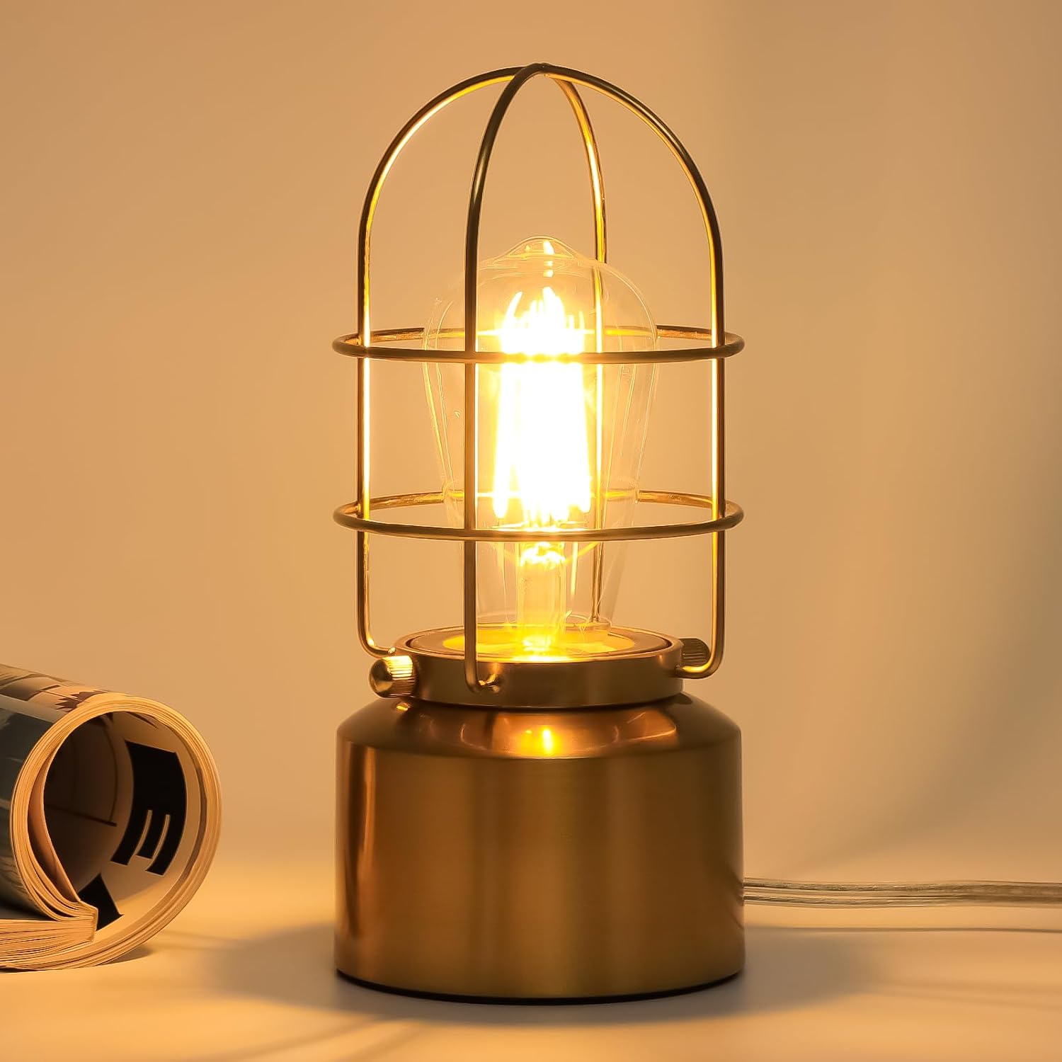 Haian Support Small Touch Gold Table Lamp for Small Spaces - 3 Way Dimmable Industrial Bedside Lamp - Steampunk Antique Nightstand Desk…