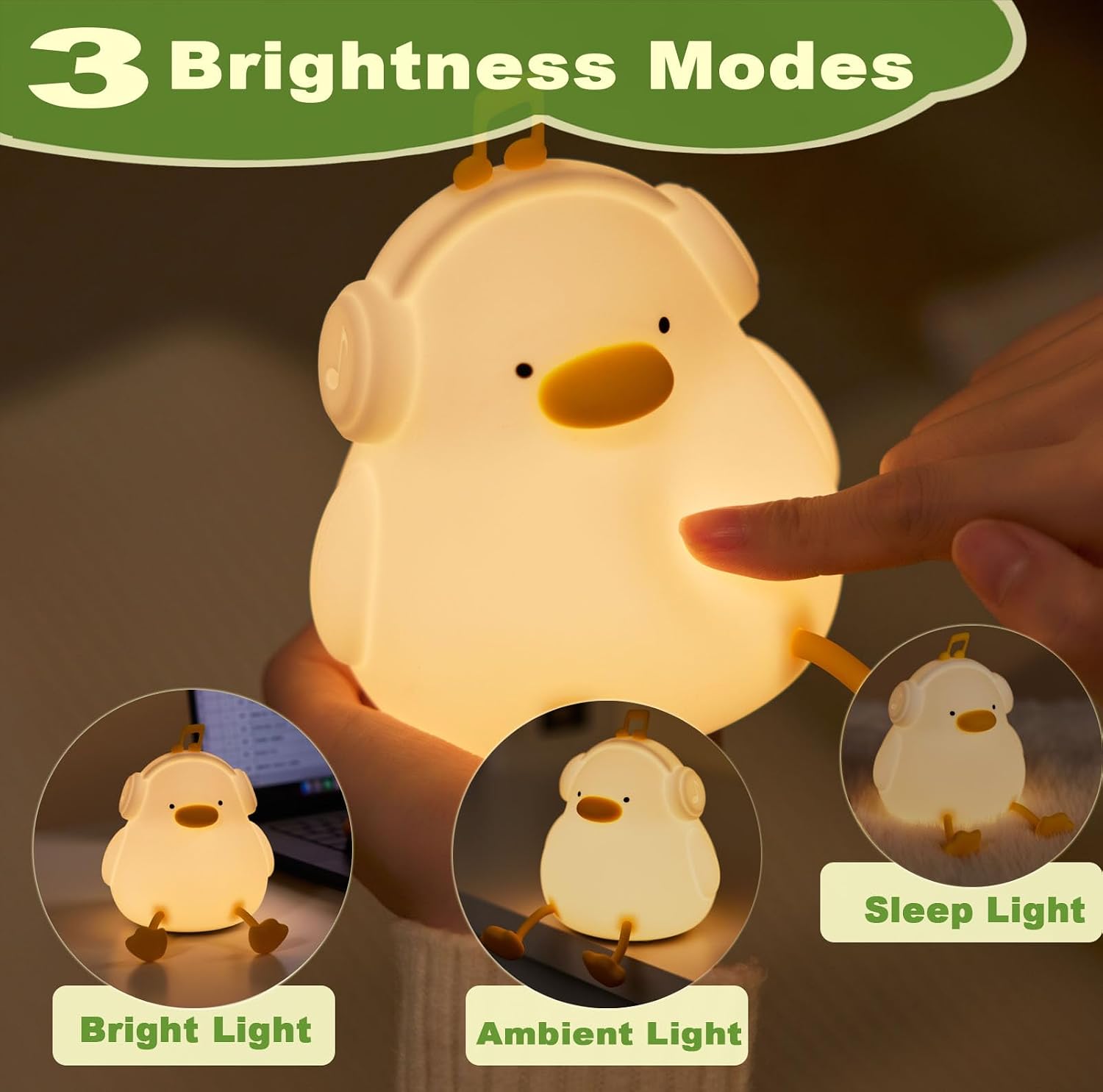 DREAMING MY DREAM Cute Duck Night Light, LED Squishy Novelty Duck Lamp,3 Level Dimmable Soft Silicone Nursery Nightlight, Night Light for…
