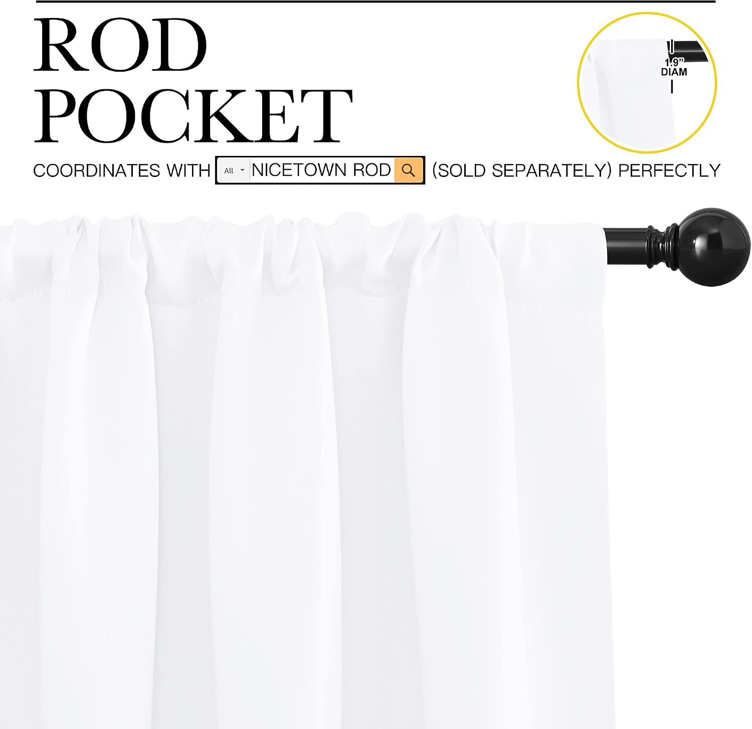 NICETOWN White Curtains 50% Blackout White Curtain Set, Modern Design Solid Rod Pocket Draperies/Drapes for Living Room, Window Dressing…