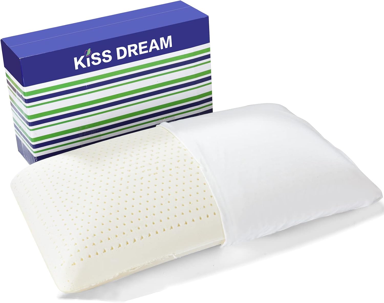 Kiss Dream Talalay Latex Pillow, Medium Firm Support for Neck and Shoulder, Bread Shaped Cooling Bed Pillow with Cotton Cover, Oeko-TEX Ce…