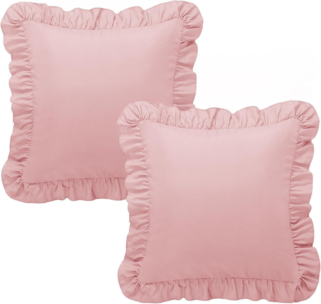 KKJIAF Ruffle Pillow Cases 24x24 Inches, Light Pink Square Ruffled Pillow Covers Set of 2, Microfiber Wrinkle Resistant Pillow Shams with…