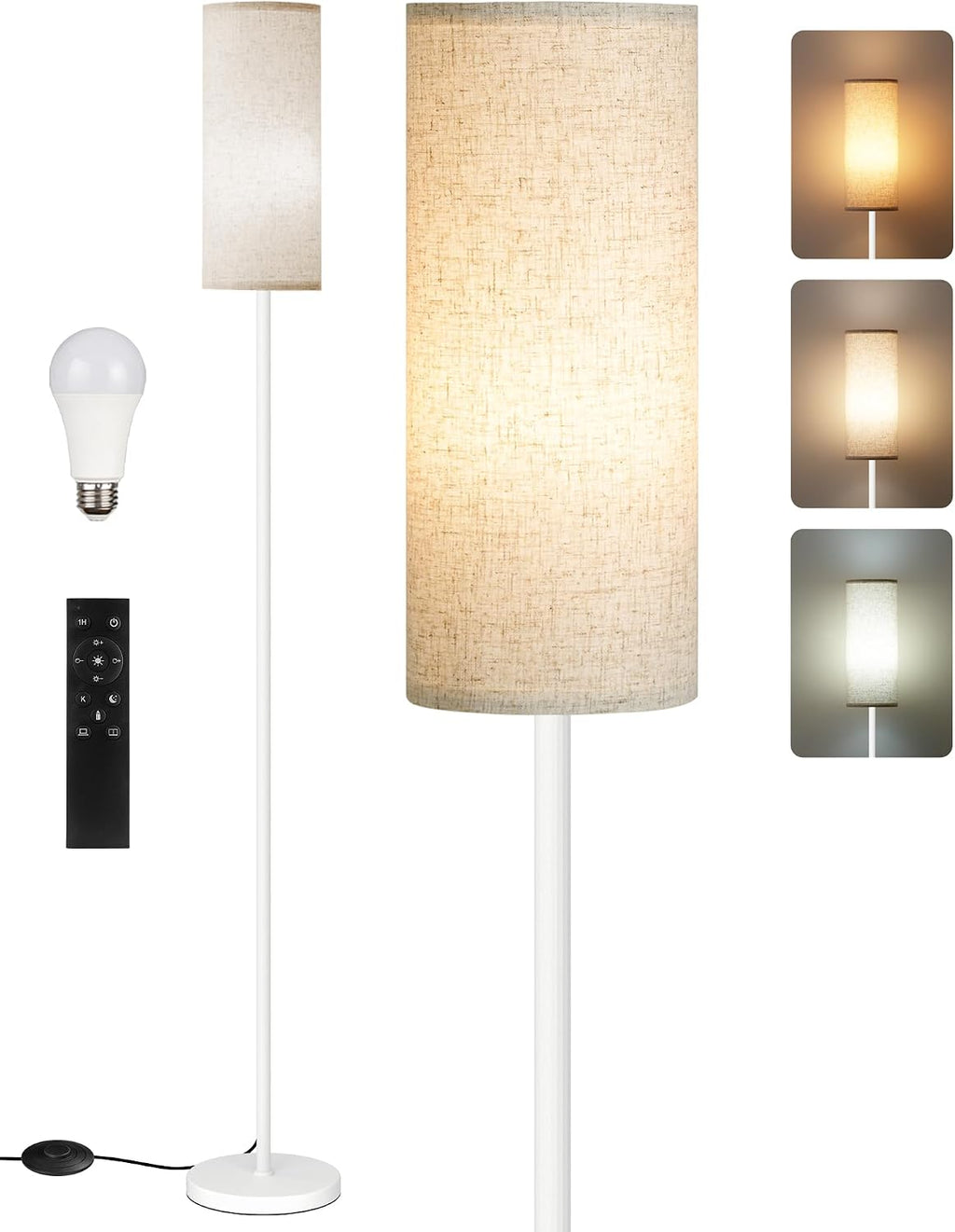 Dimmable Floor Lamps for Living Room with Remote and Foot Switch, 64.4” Modern Standing Tall Lamp, Corner Lamp for Bedroom, Office, Bulb…