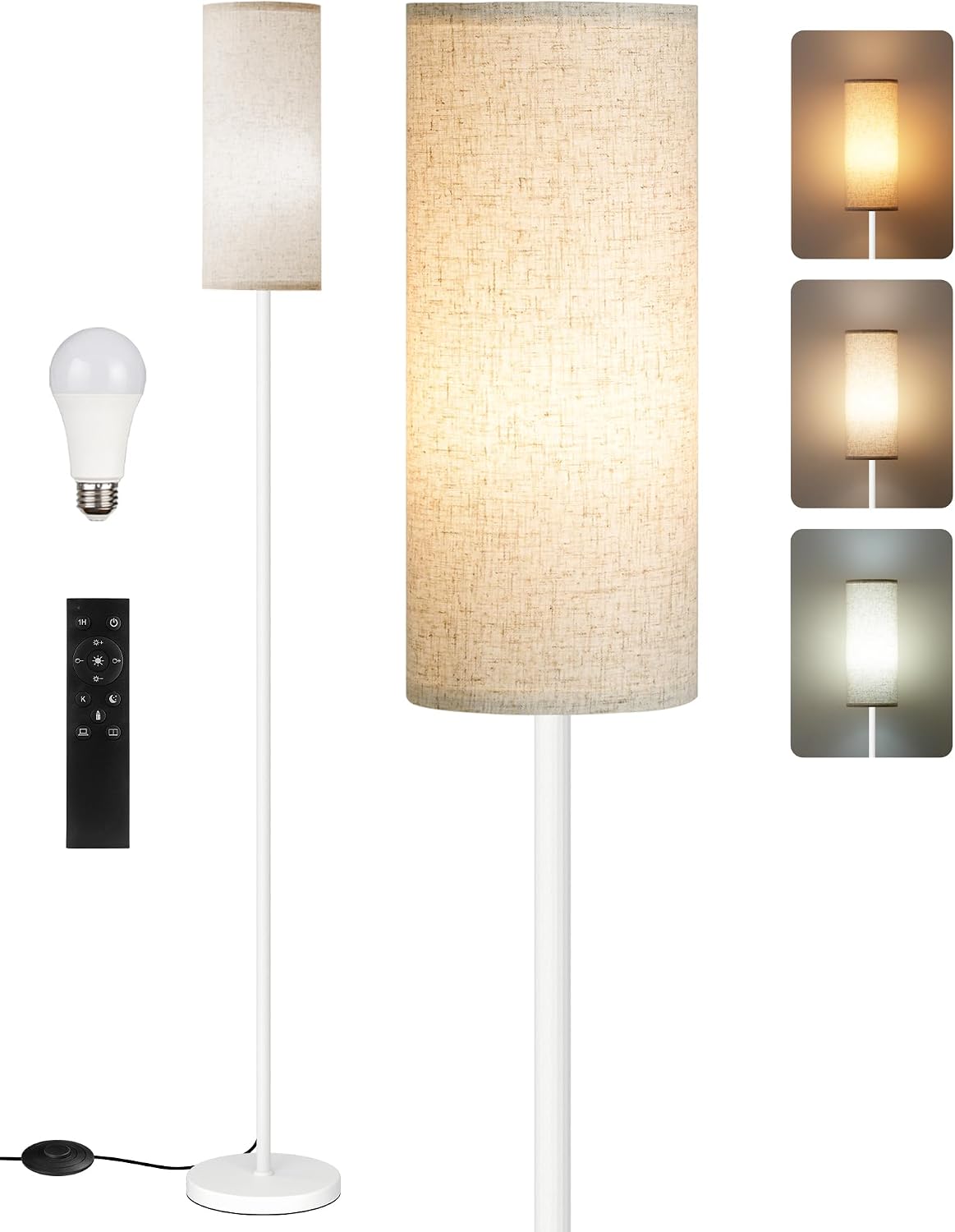 Dimmable Floor Lamps for Living Room with Remote and Foot Switch, 64.4” Modern Standing Tall Lamp, Corner Lamp for Bedroom, Office, Bulb…