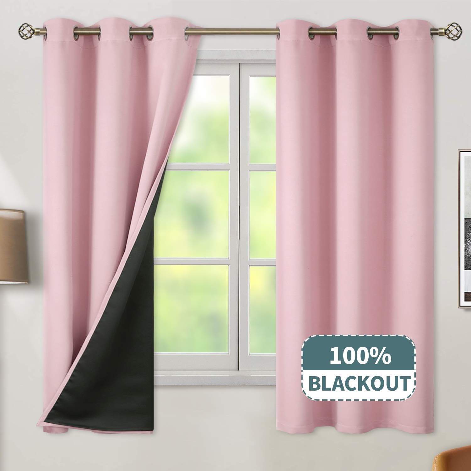 BGment Baby Pink Blackout Curtains for Girls Room 63 Inch Length 2 Panels, Thermal Insulated Full Light Blocking Grommet Noise Cancelling W…