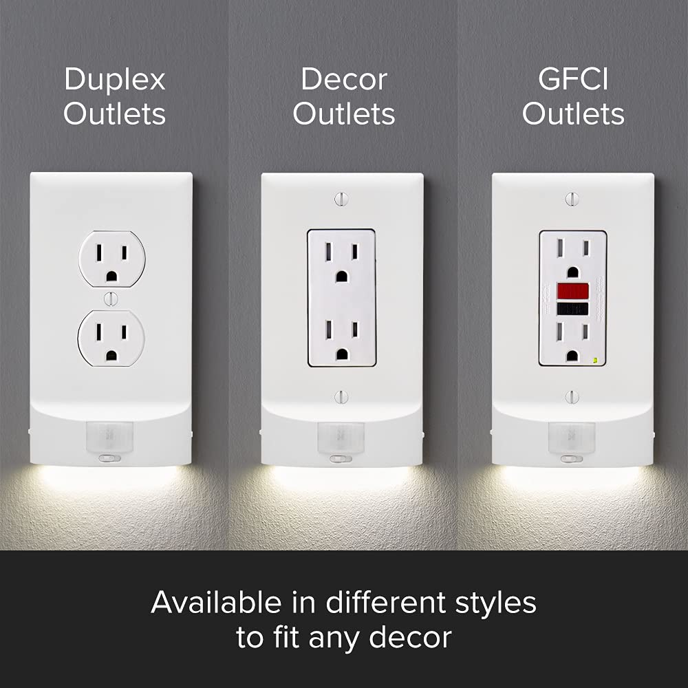 SnapPower 3 Pack MotionLight [for GFCI Outlets] - Motion Detecting LED Night Lights Built-in to Wall Plate - Bright/Dim/Off Options…