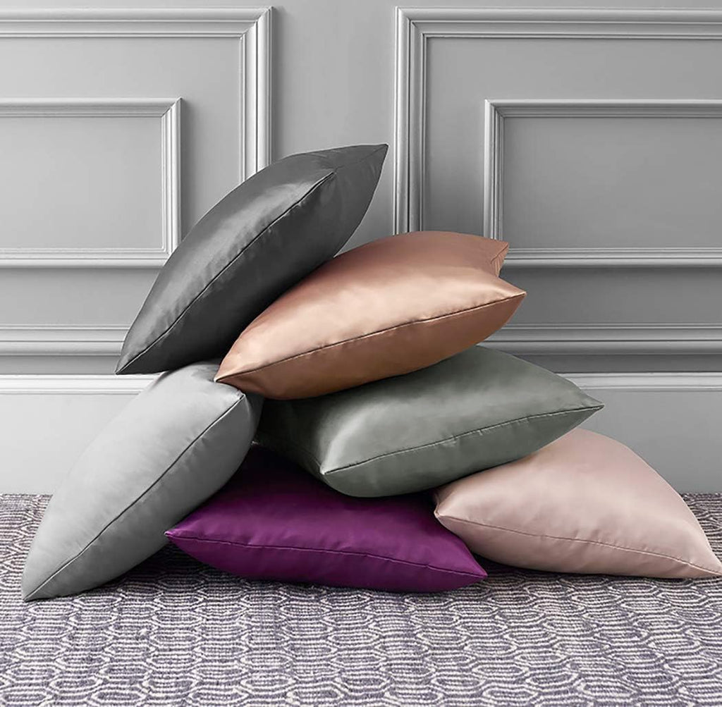 Faylapa 4 Pack Satin Throw Pillow Cases, Smoky Gray Heavy Silk Satin Decorative Pillow Covers Solid Dyed Soft Pillow Cover Home Decor,16"…