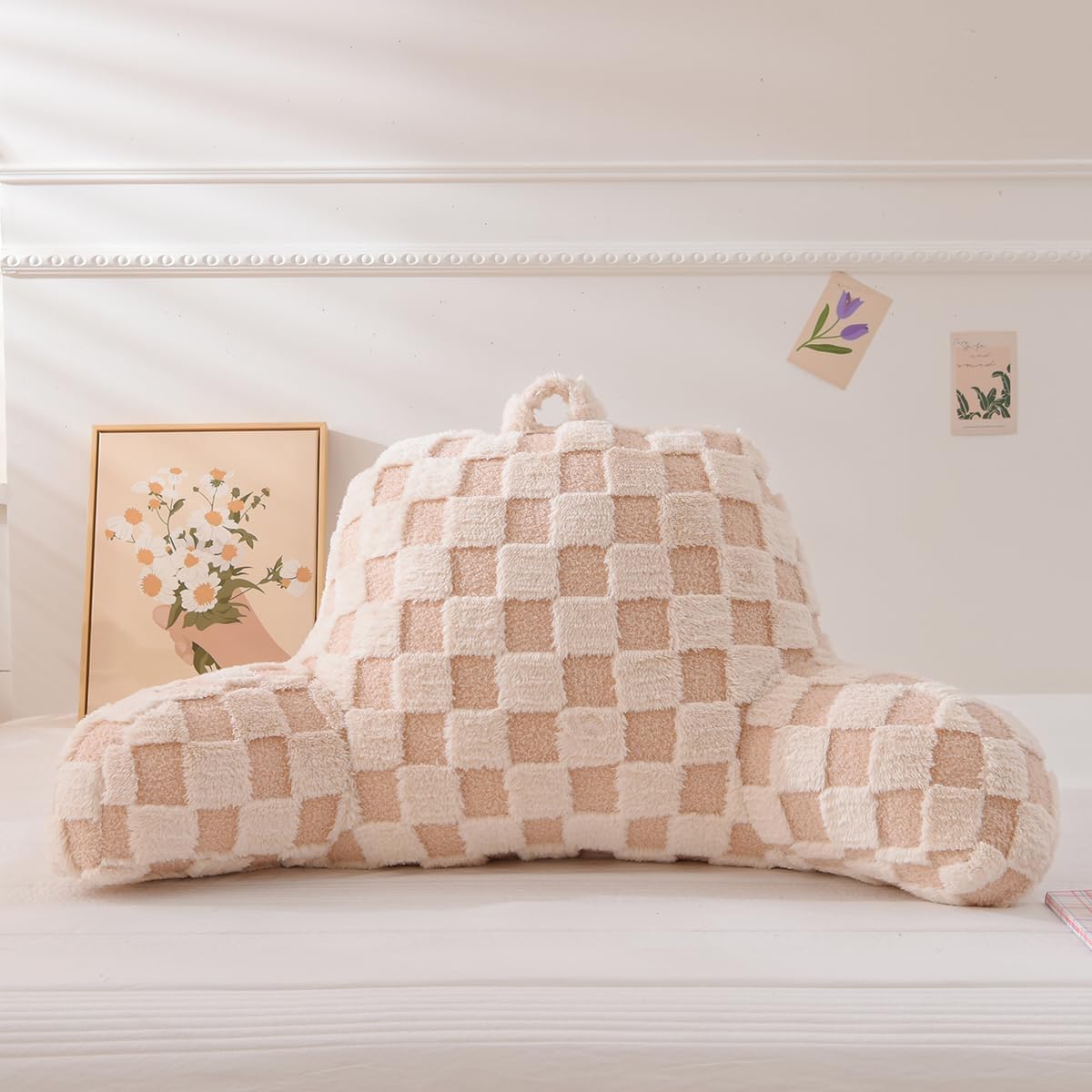 Holawakaka Checkered Reading Pillow with Arms, Adults Backrest Reading & Rest Pillows for Sitting Up in Bed, Bed Rest, Lounging, Working, A…