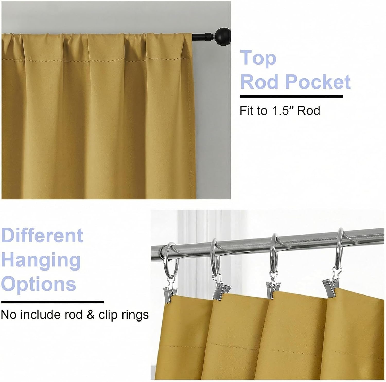 Simplebrand Ava Bright Gold Blackout Curtains for Bedroom 72 Inch Length 2 Panels Set, Privacy Thermal Insulated Rod Pocket Door Window Cur…