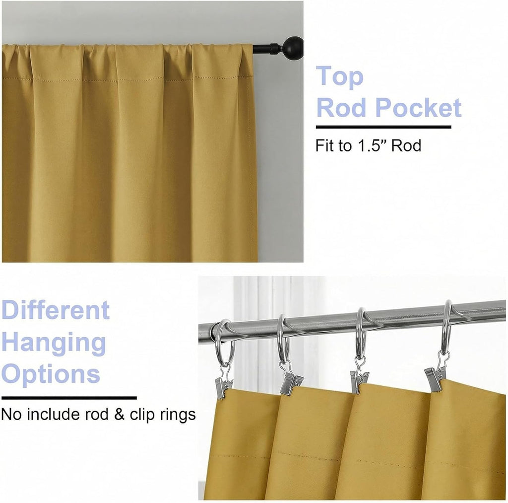 Simplebrand Ava Blackout Curtains for Patio 108 Inches Long 2 Panels Set, Solid Thermal Insulated Room Darkening Rod Pocket Window Treatmen…