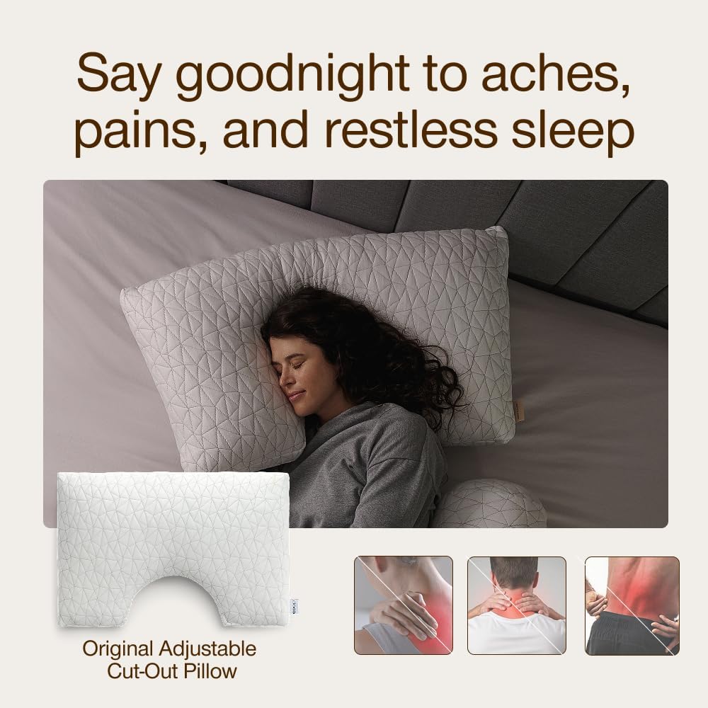 CoopSleepGoods Coop Home Goods Original Cut-Out Adjustable Pillow, King Size Bed Pillows for Neck & Head Support, Memory Foam Pillows - Med…