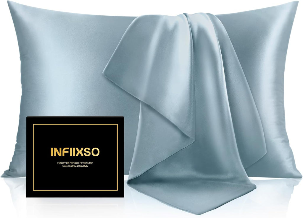 Infiixso Mulberry Silk Pillowcase for Hair and Skin, Silk Pillow Cases Queen Size with Hidden Zipper 20"x30", Extraordinary Smooth and Soft…
