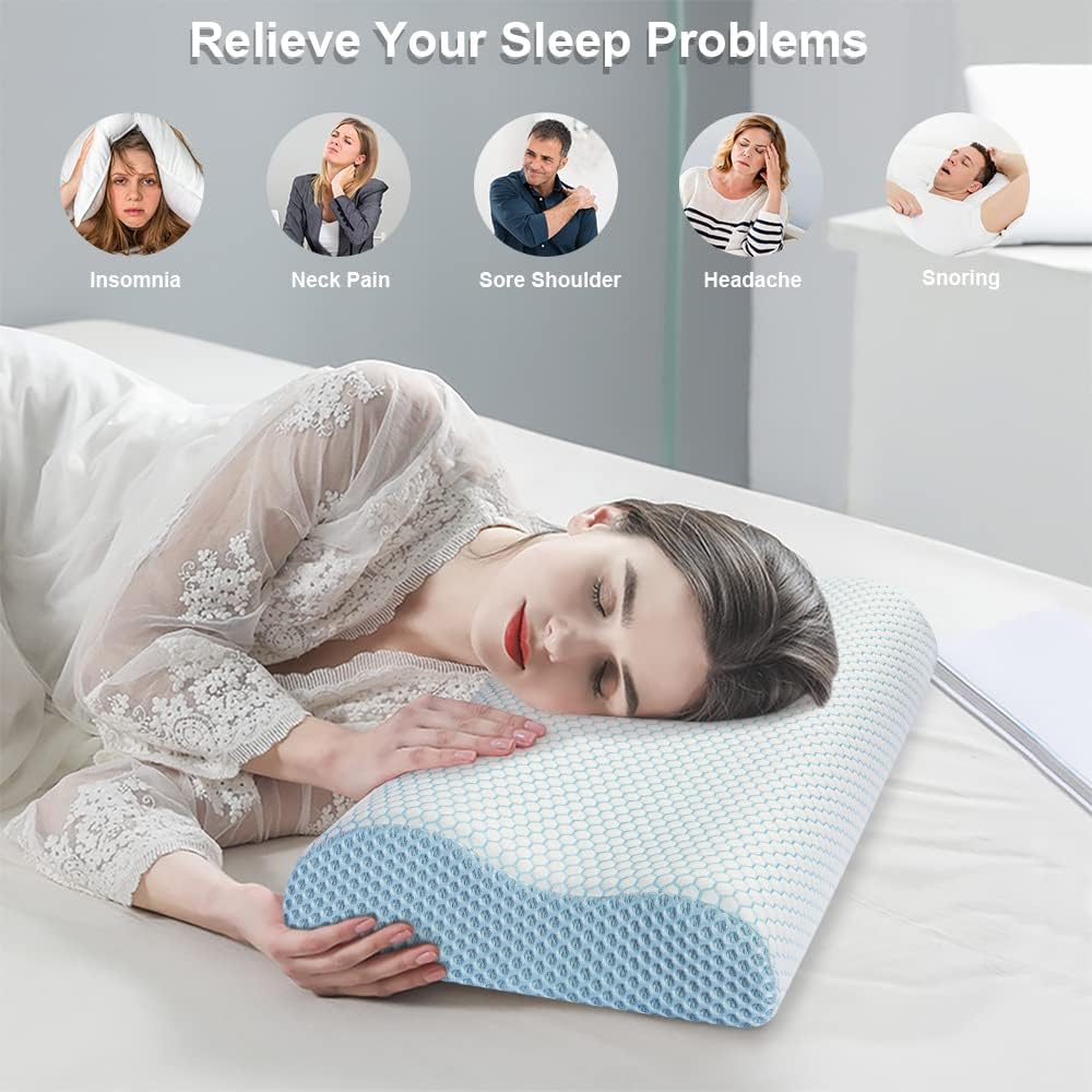 AnvoHome Anvo Memory Foam Pillow, Neck Contour Cervical Orthopedic Bed Pillow for Sleeping Side Back Stomach Sleeper, Ergonomic Design for…