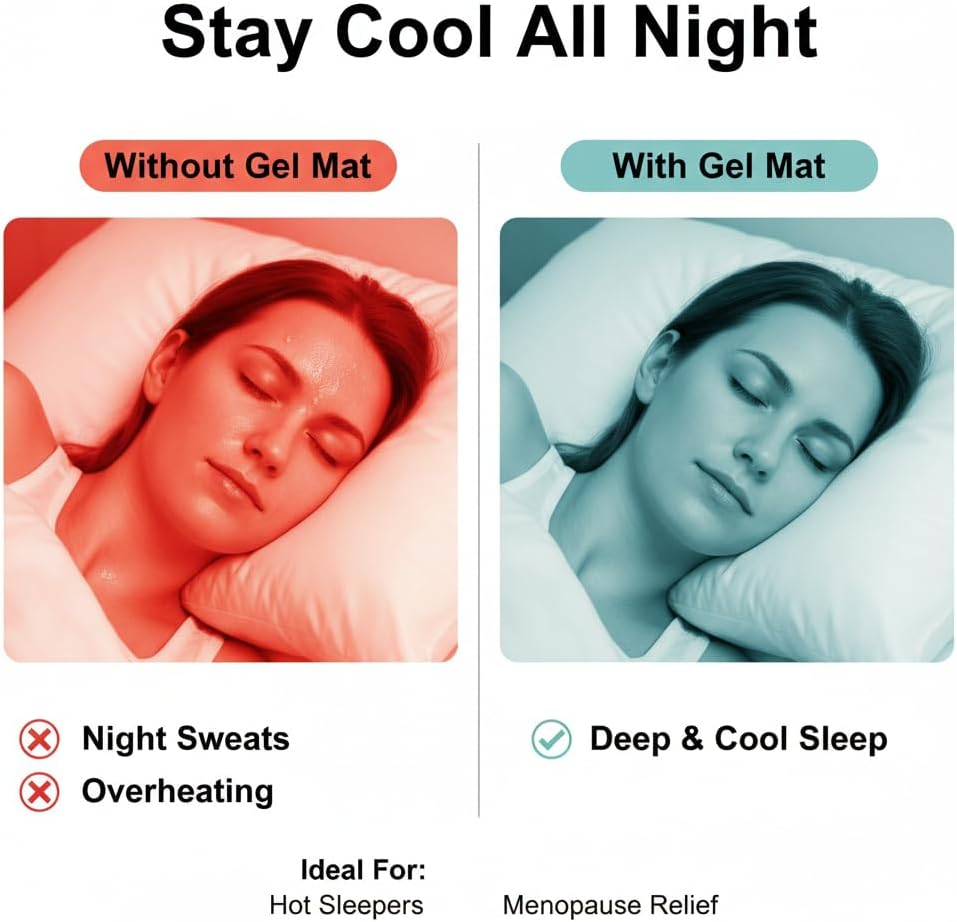 Cooling Gel Pad for Sleep - No Refrigeration Needed | Instant Relief for Hot Flashes, Night Sweats, Headaches & Muscle Pain | Dual-Sided…