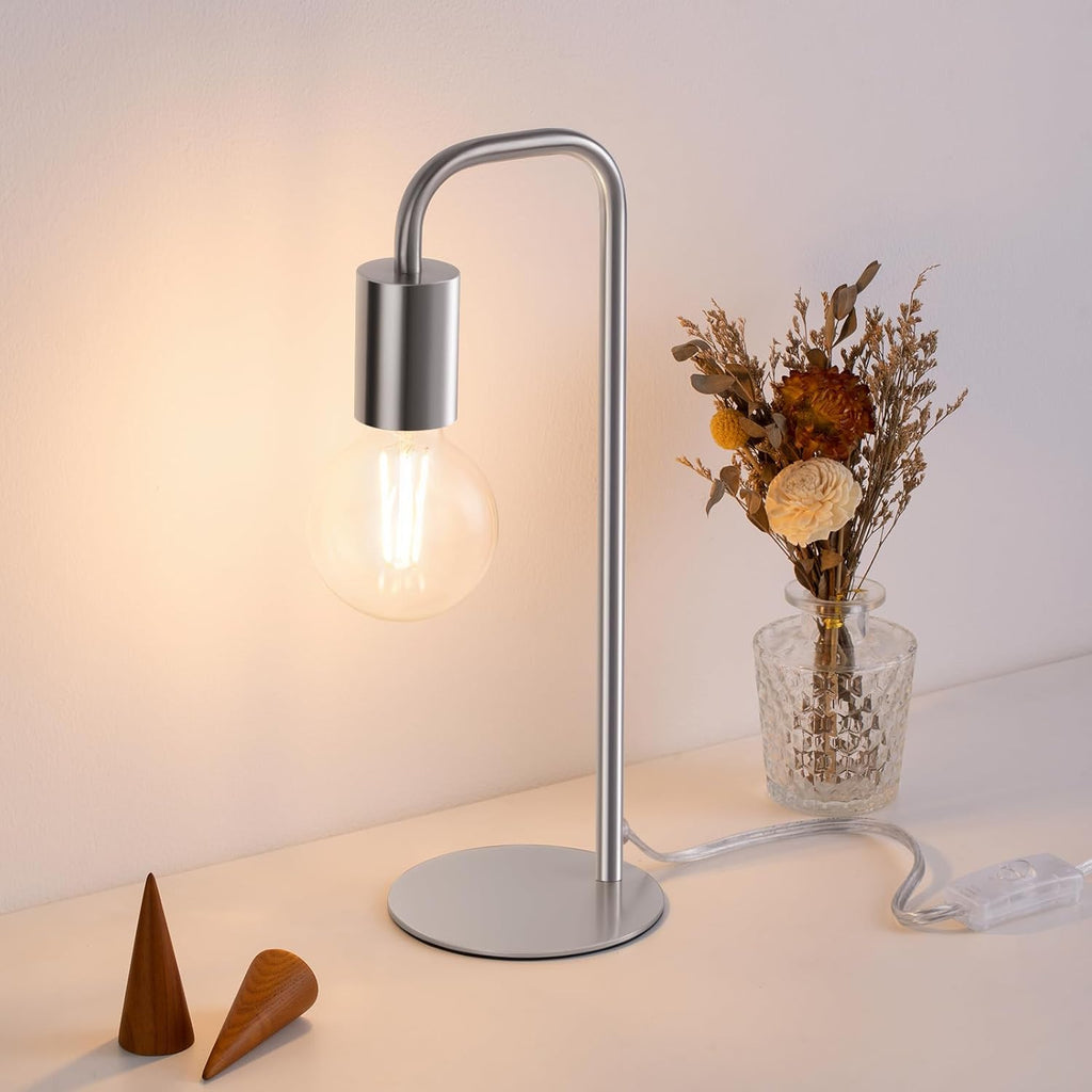 Industrial Table Lamp for Bedroom, Small Side Table Lamp for Nightstand with Wire Switch, E26 Socket Base, Modern Desk Lamp for Living…