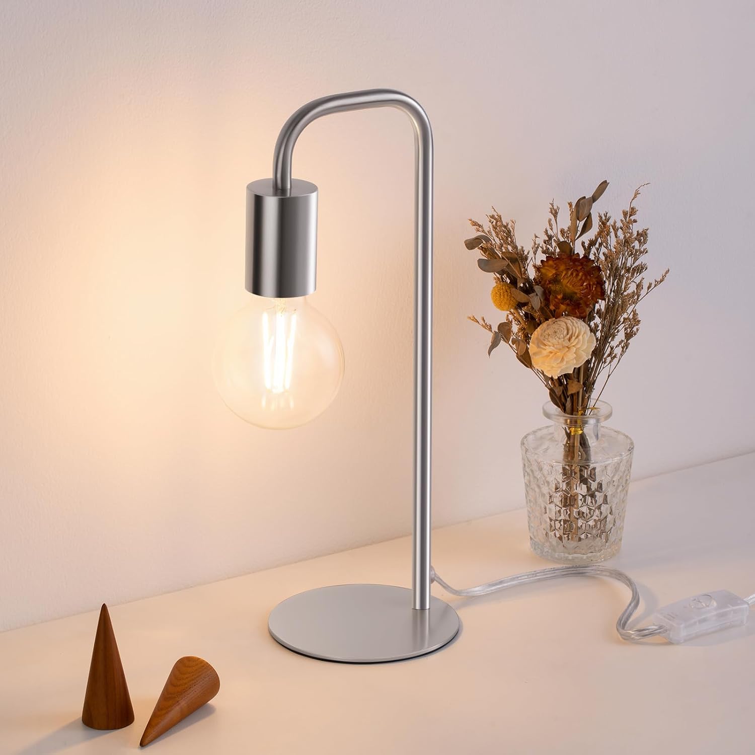Industrial Table Lamp for Bedroom, Small Side Table Lamp for Nightstand with Wire Switch, E26 Socket Base, Modern Desk Lamp for Living…