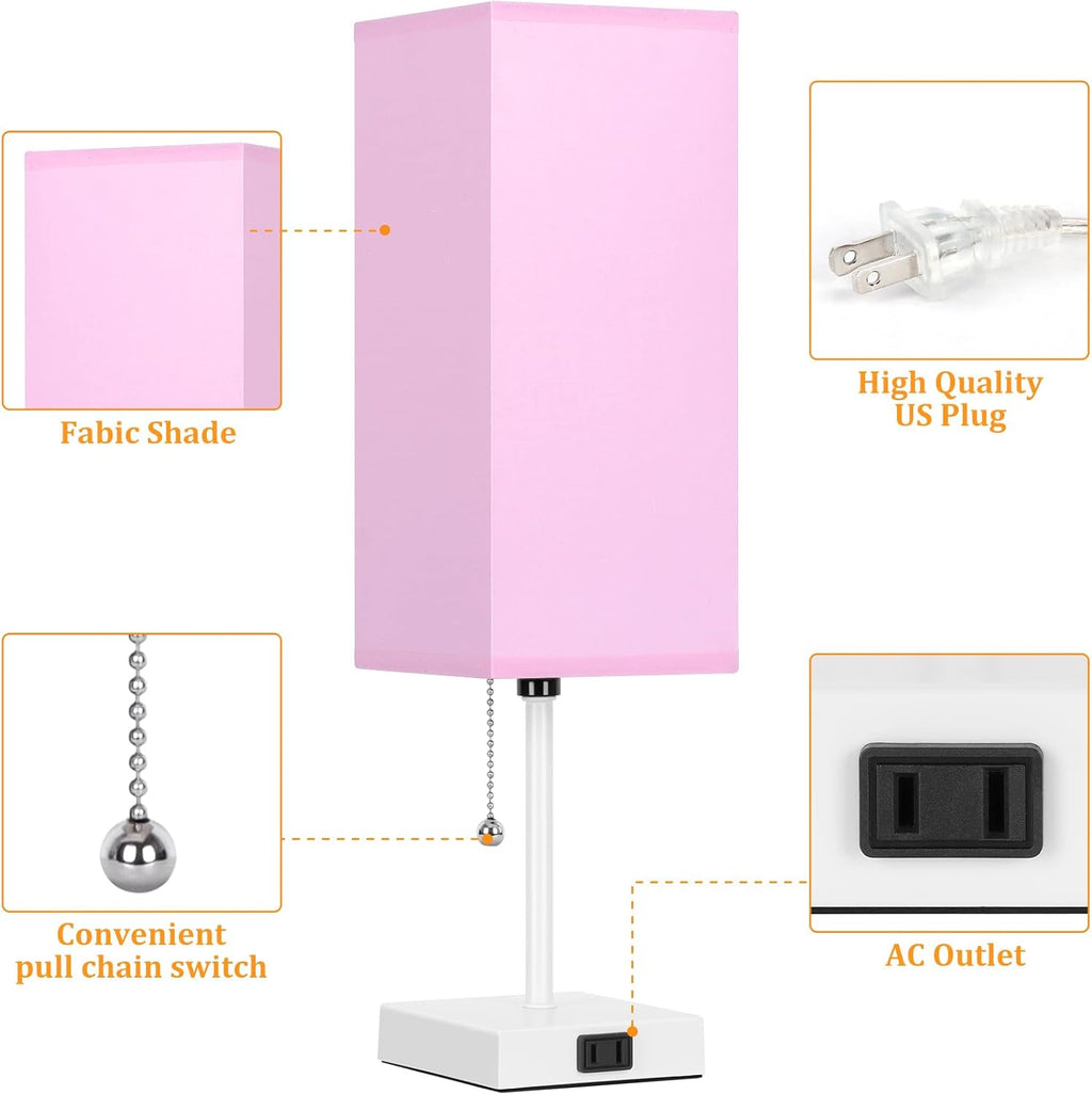 18'' Table Lamp for Bedroom set of 2,3-Color Bedside Lamps with Pull Chain Table Lamps for Night stands, Small Night Light Lamps with 2…