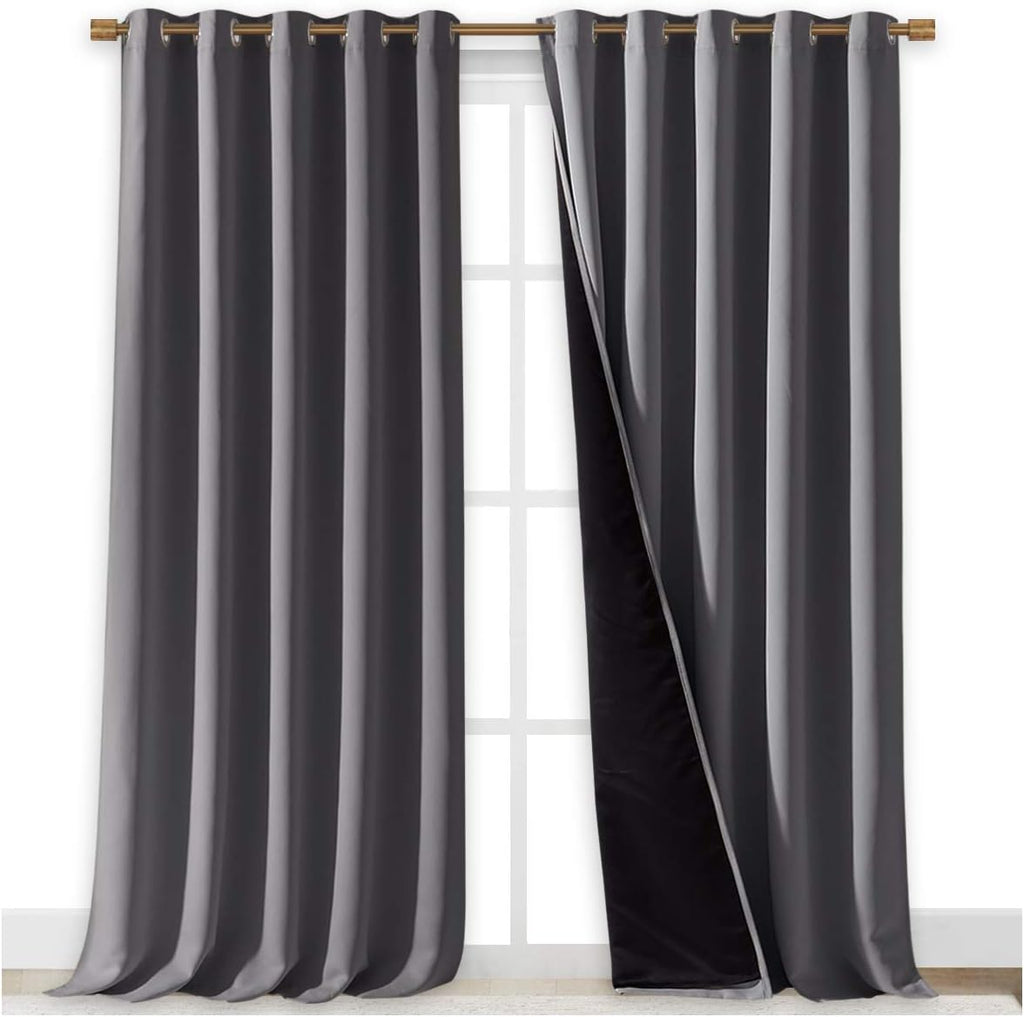 Nicetown 100% Blackout Blinds, Laundry Room Decor Window Treatment Curtains for Large Patio Sliding Door, Thermal Insulated Grey Curtains f…