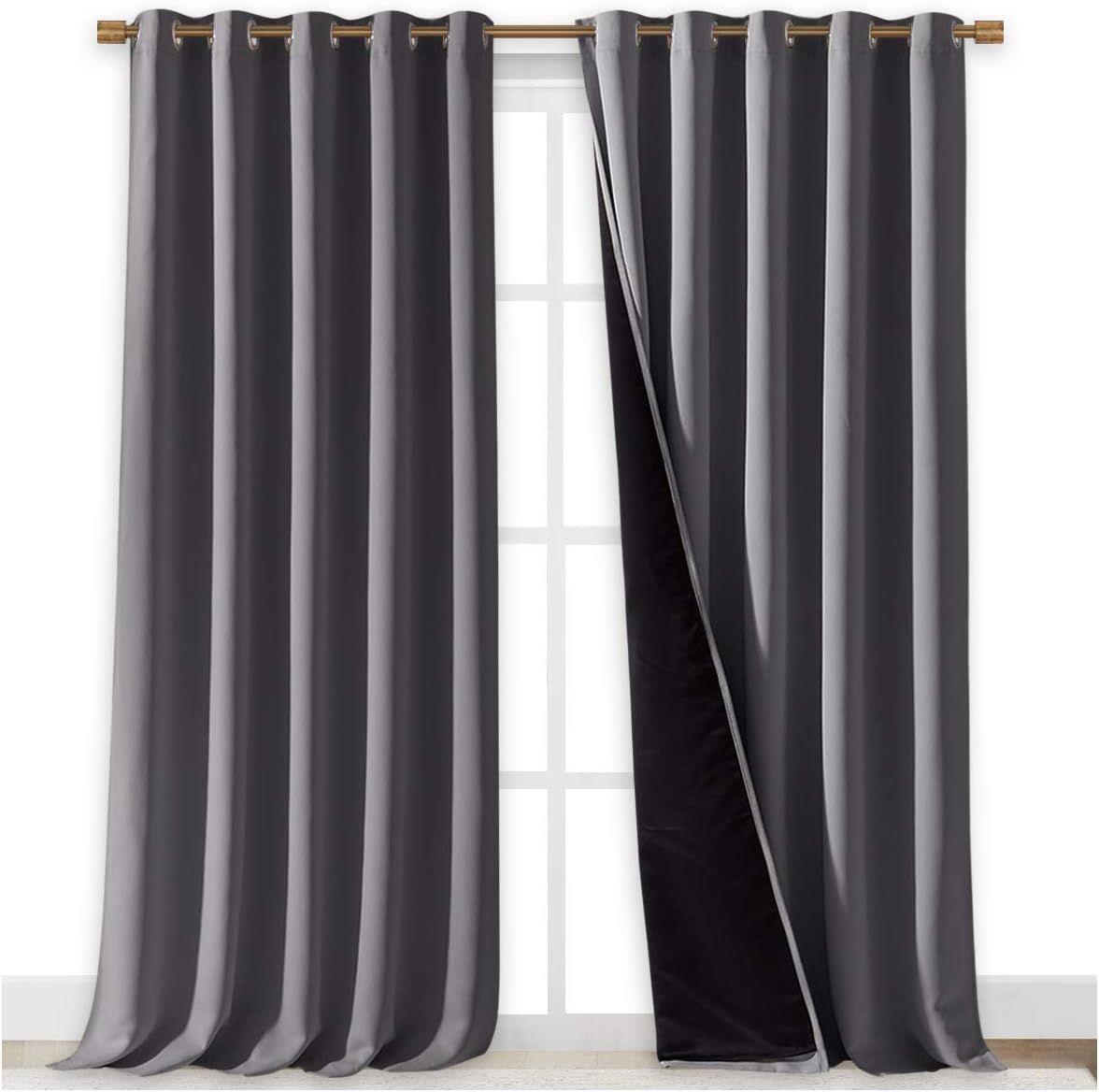 Nicetown 100% Blackout Blinds, Laundry Room Decor Window Treatment Curtains for Large Patio Sliding Door, Thermal Insulated Grey Curtains f…