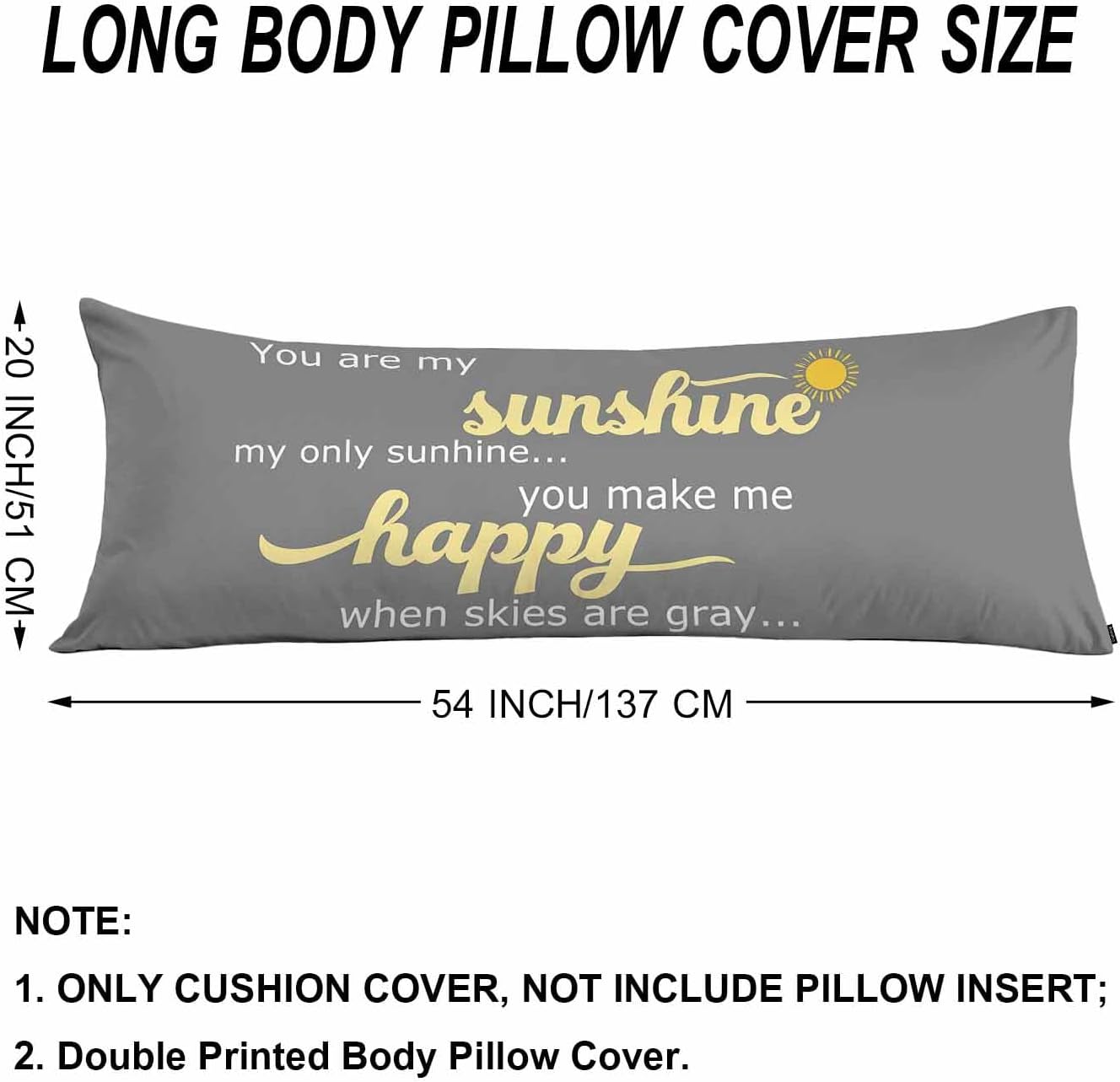 Decorative Body Pillow Covers 20x54inch Motivational Quote, You are My Sunshine Soft Body Pillow Cushion Cover Wrinkle Fade Body…