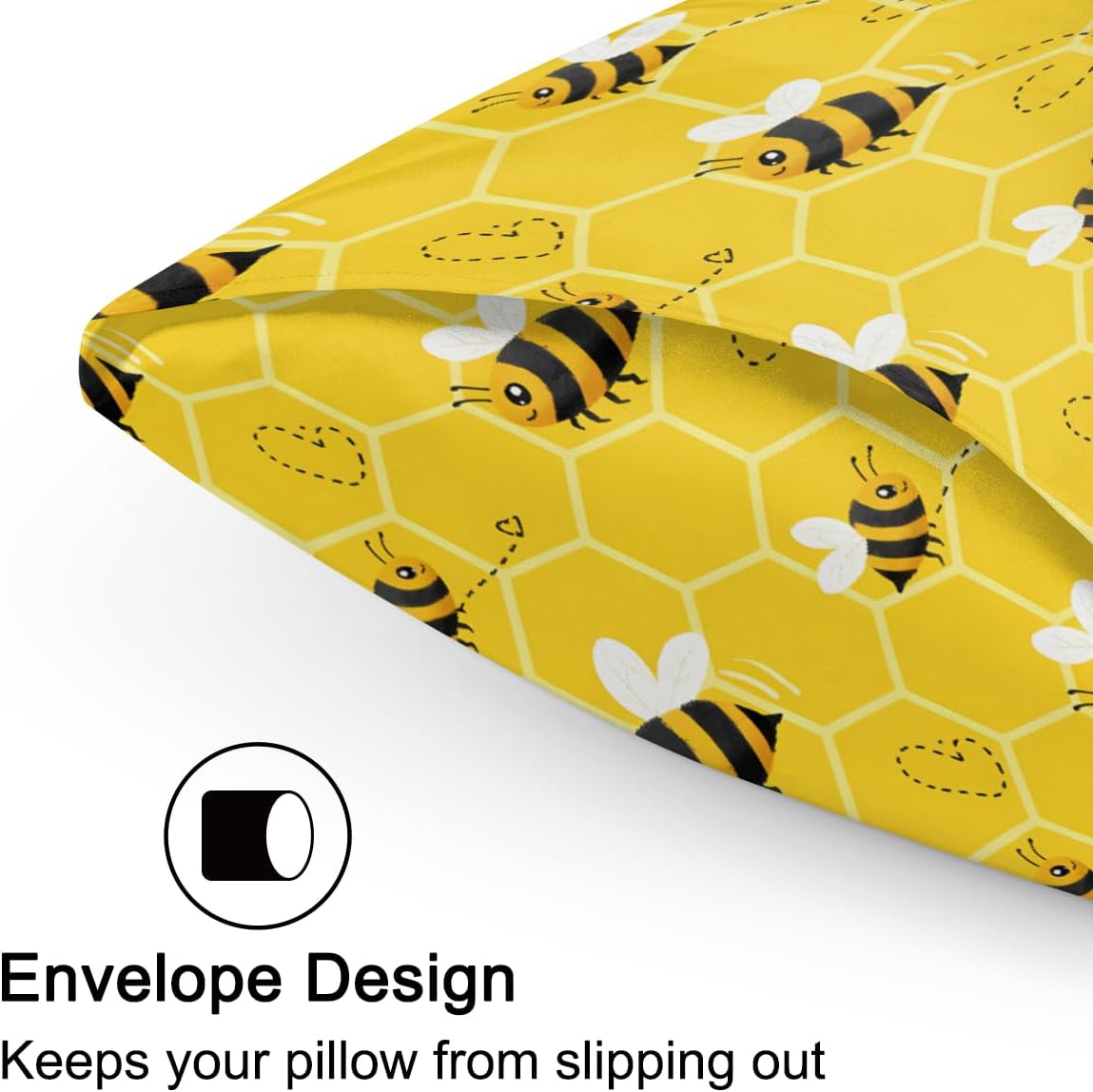 Satin Pillowcase for Hair and Skin, Standard Size Yellow Honeycomb Bee Pattern Decorative Pillow Sham with Envelope Closure Pillow Cover…