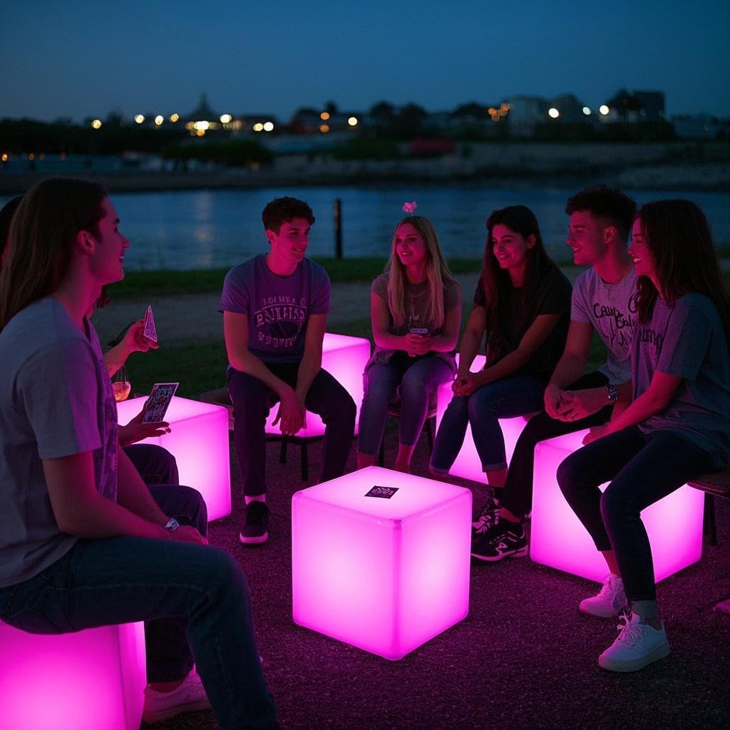 Mr.Go 16-Inch Rechargeable LED Cube Chair Light, 16 RGB Colors Glow Cube Seat w/Remote, Waterproof LED Cube Table, Color Changing Cubes…