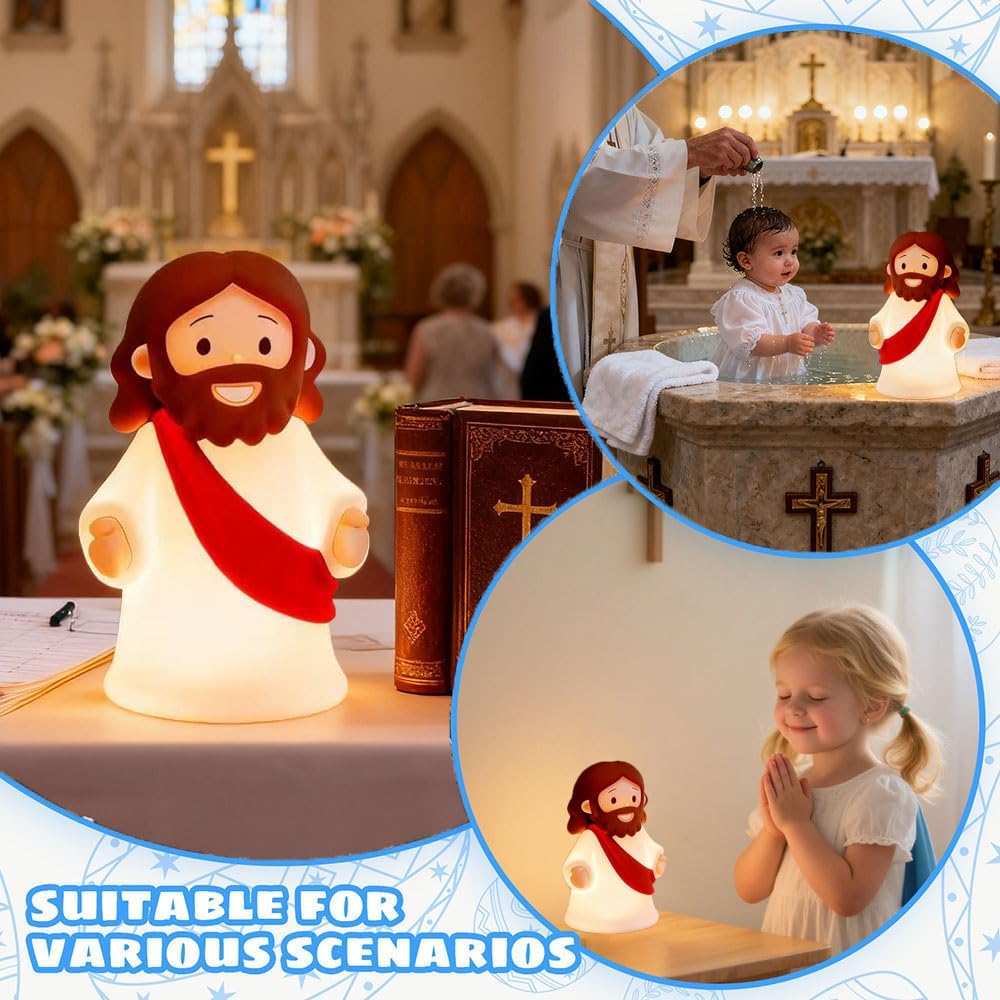 Jesus Night Light Rechargeable Bedside Night Light Dimmable Silicone LED Light Ideal for Religious Gatherings, Gifts for Sunday School…