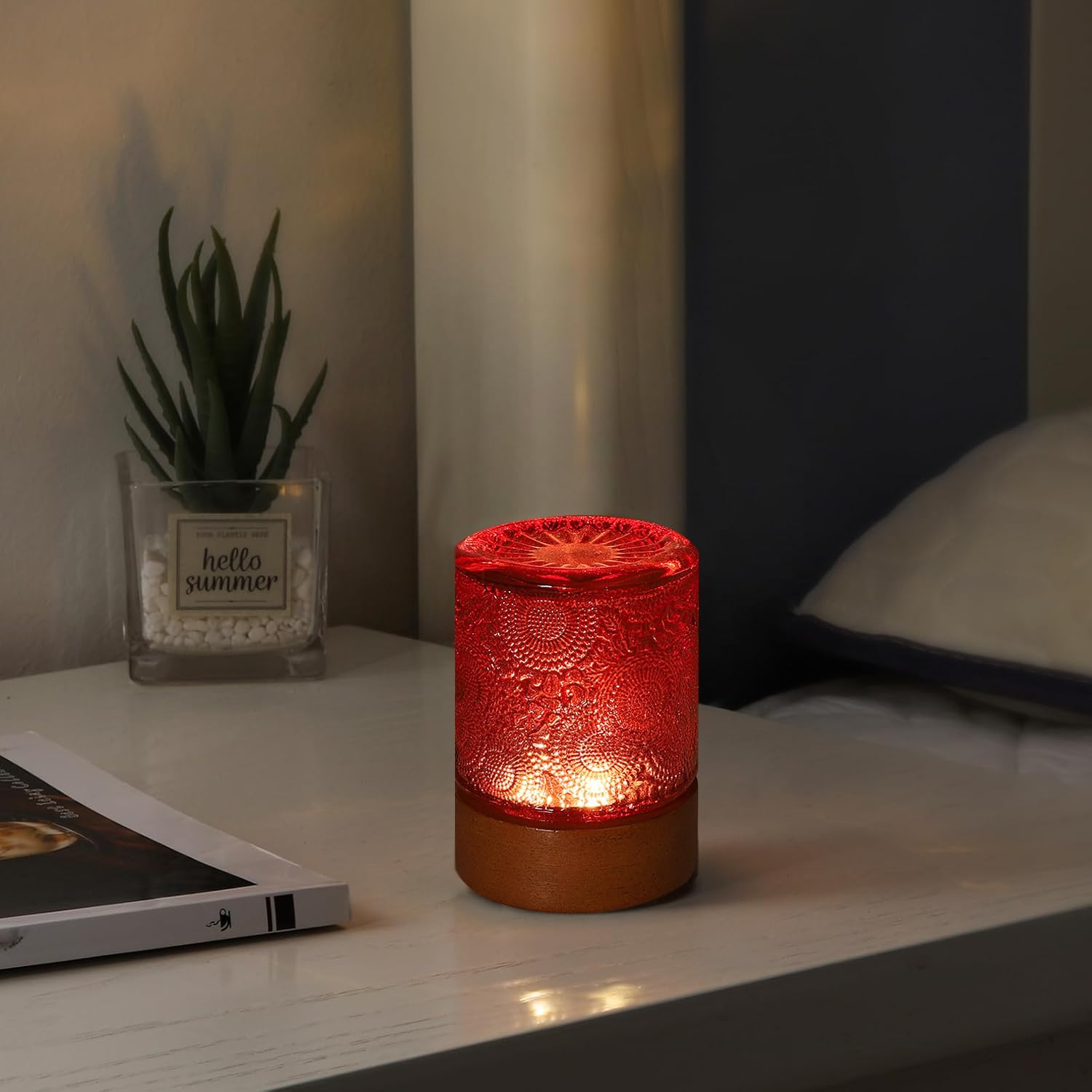 Mini Soft Warm Light Lamp Battery Operated Portable Night Light with Timer, Small Glass Vintage Dim Sleep Nightlights, Battery Powered…