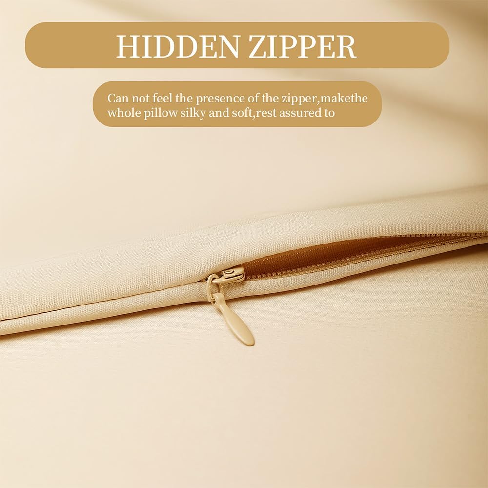 2 Pack Mulberry Silk Pillow Cases Standard Size with Hidden Zipper, Ultra Smooth and Soft Breathable Cooling Silk Satin Pillowcase for…
