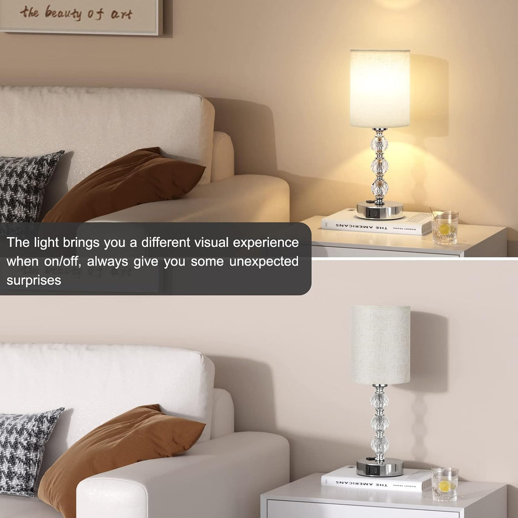 White Touch Bedside Lamps for Bedrooms - Crystal Table Lamp with USB C+A Charging Port and AC Outlet Nightstand, 3 Way Dimmable Silver…