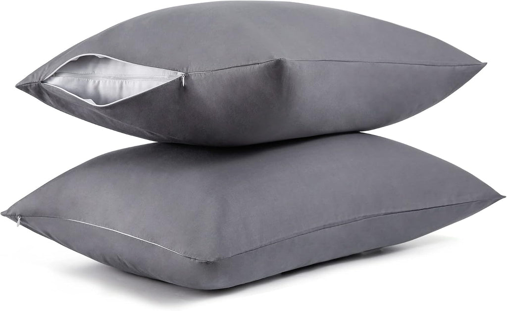 BestSeason Cotton Pillow Protectors/Cases Standard Size with Zipper 2 Pack Grey Color, Cooling & Breathable Bed Pillow Protectors Set of 2 P…