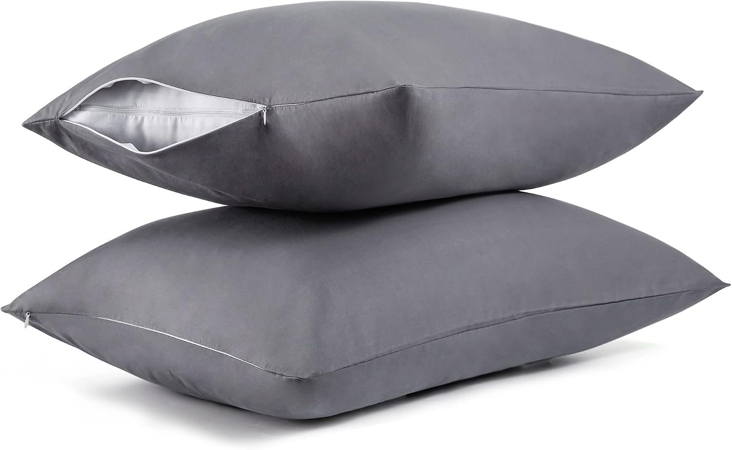 BestSeason Cotton Pillow Protectors/Cases Standard Size with Zipper 2 Pack Grey Color, Cooling & Breathable Bed Pillow Protectors Set of 2 P…