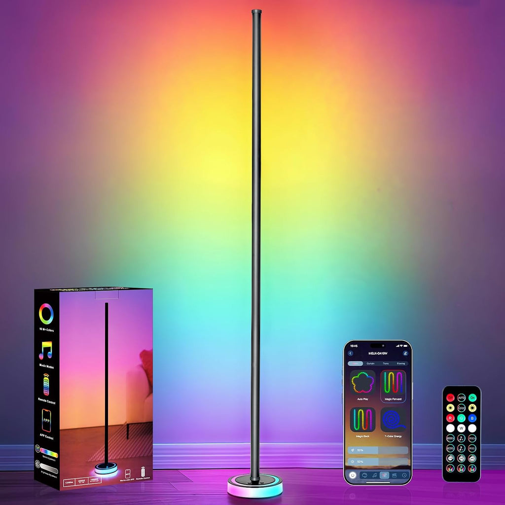 Smart Corner Floor Lamp, RGBICW LED Standing Lamp with App Control, 16 Million Colors with Music Sync, Dimmable Ambient Light for…