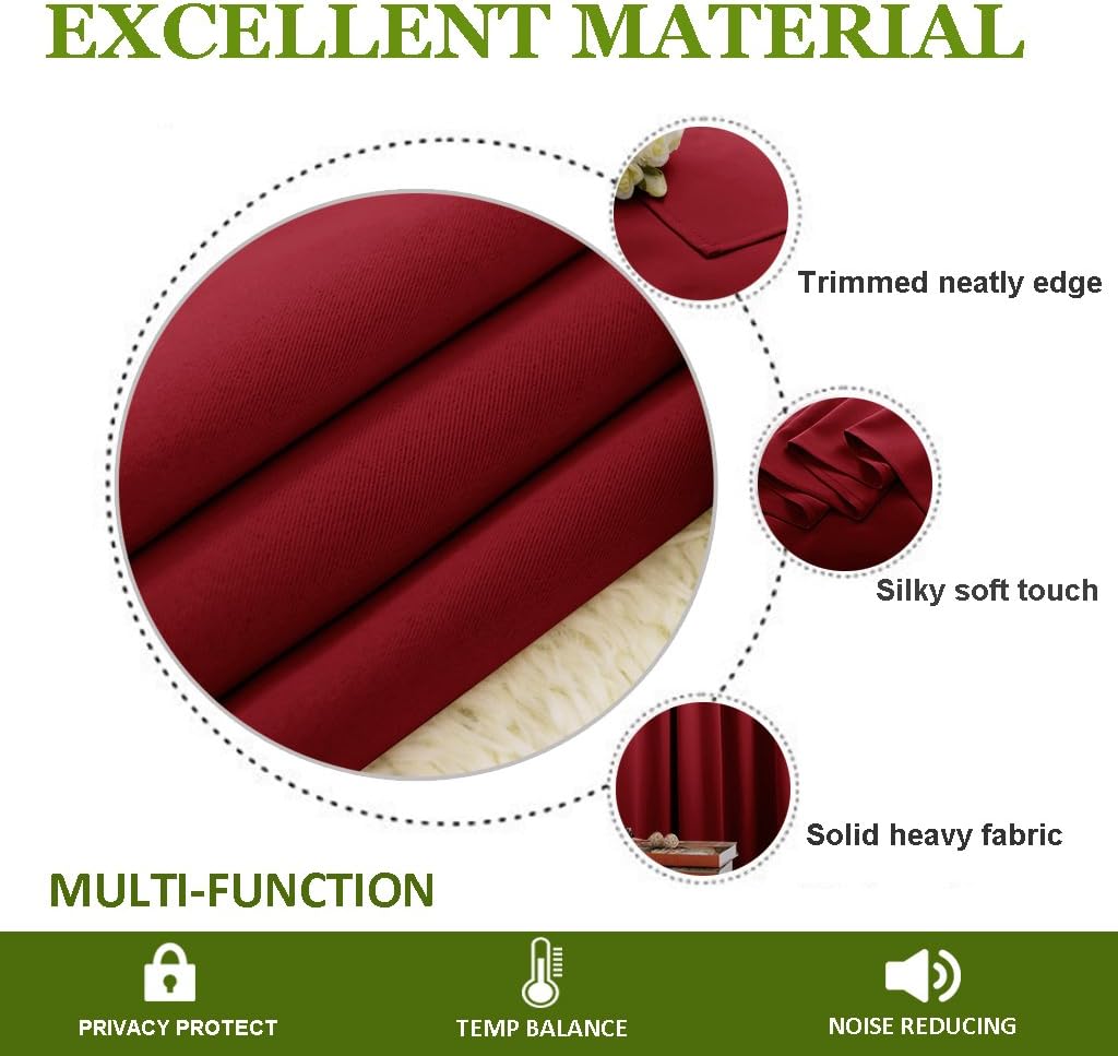 NICETOWN Christmas Burgundy Bedroom Curtains Blackout Draperies, Home Decorations Thermal Insulated Solid Grommet Top Blackout Drapes for…