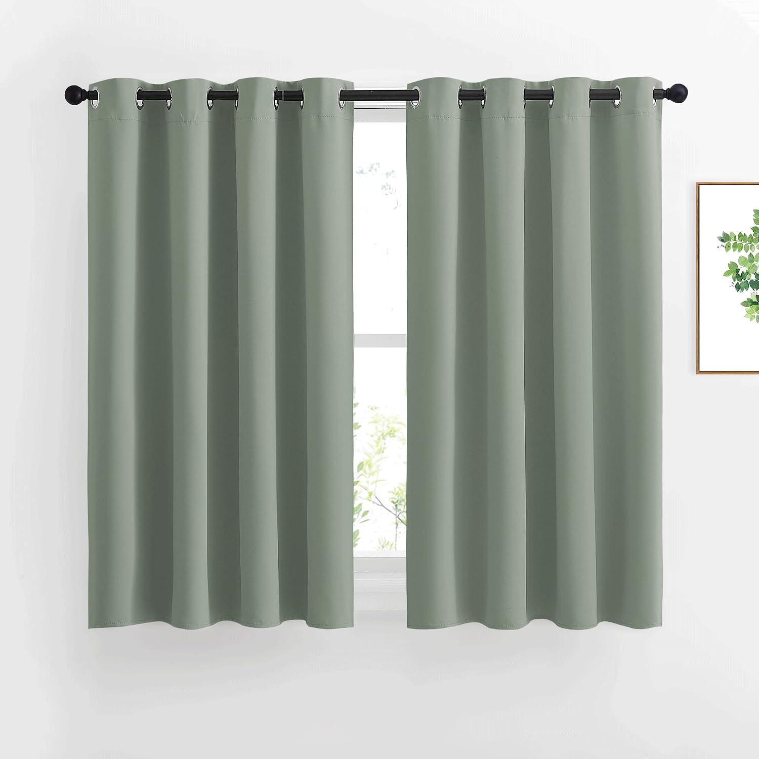 Nicetown Blackout Curtains 54 inch Length for Bedroom - Grommet Thermal Insulated Solid Window Curtains for Kids Room/Home Office, Sage Gre…