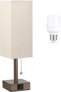 Aooshine Beige Small Table Lamp for Bedroom - 3 Color Temperature 3000K 5000K 4000K Bedside Lamp, Pull Chain Control, USB A and C Ports, Br…