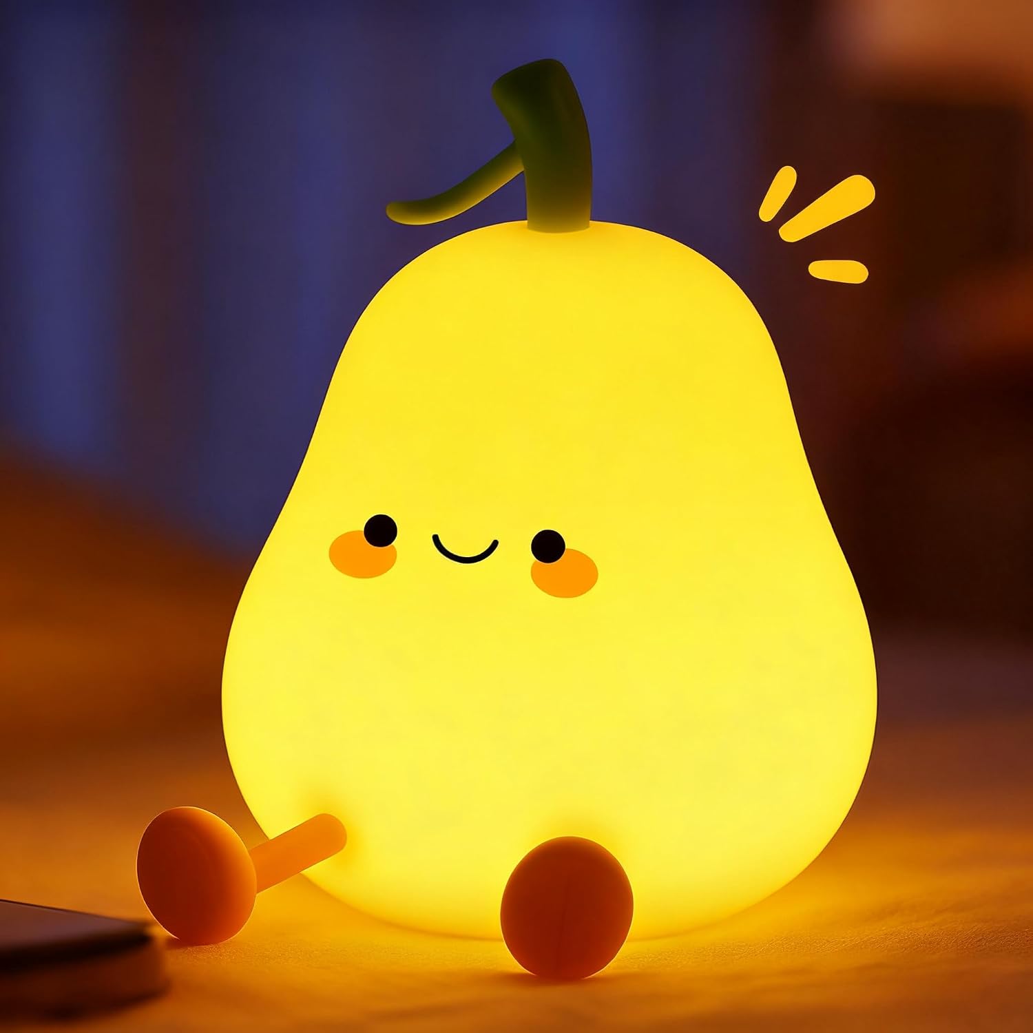 Pear Night Light for Kids, Nursery Night Lights, Bedside Touch Lamp, Cute Silicone Nightlight for Baby Toddler, 3 Level Dimmable Soft…