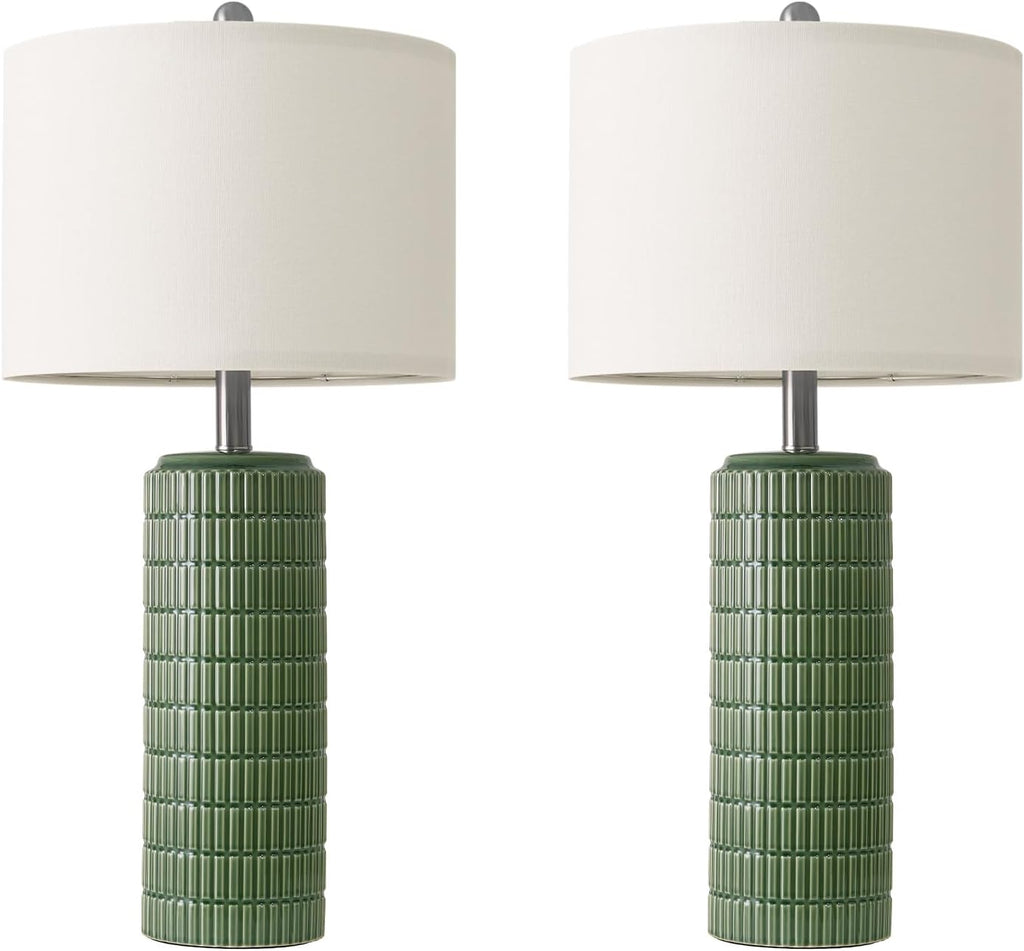 PoKat 27.5" Dark Green Ceramic Table Lamps for Living Room, Farmhouse Table Lamps Set of 2 for Bedroom Night Stands, Modern Bedside Lamps…
