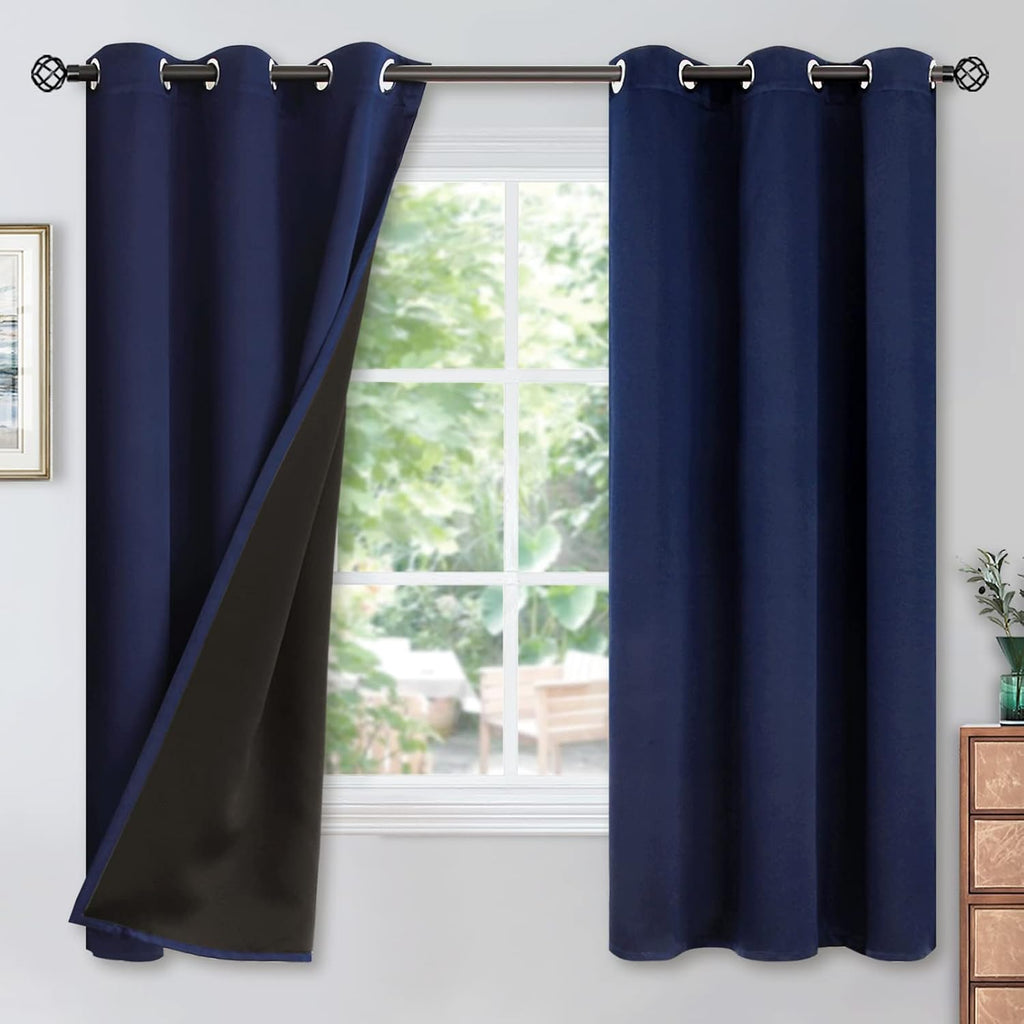 YoungsTex Navy Blue 100% Blackout Curtains for Bedroom, Grommet Thermal Insulated Blackout Window Curtains 63 Inches Length with Black Back…