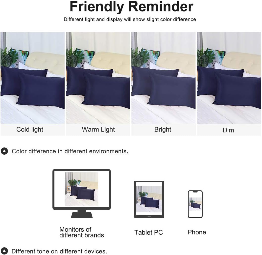 uxcell Queen Satin Pillowcase with Zipper, Super Soft and Luxury, Silky Pillow Cases Covers Set of 2, 21"x31", Navy