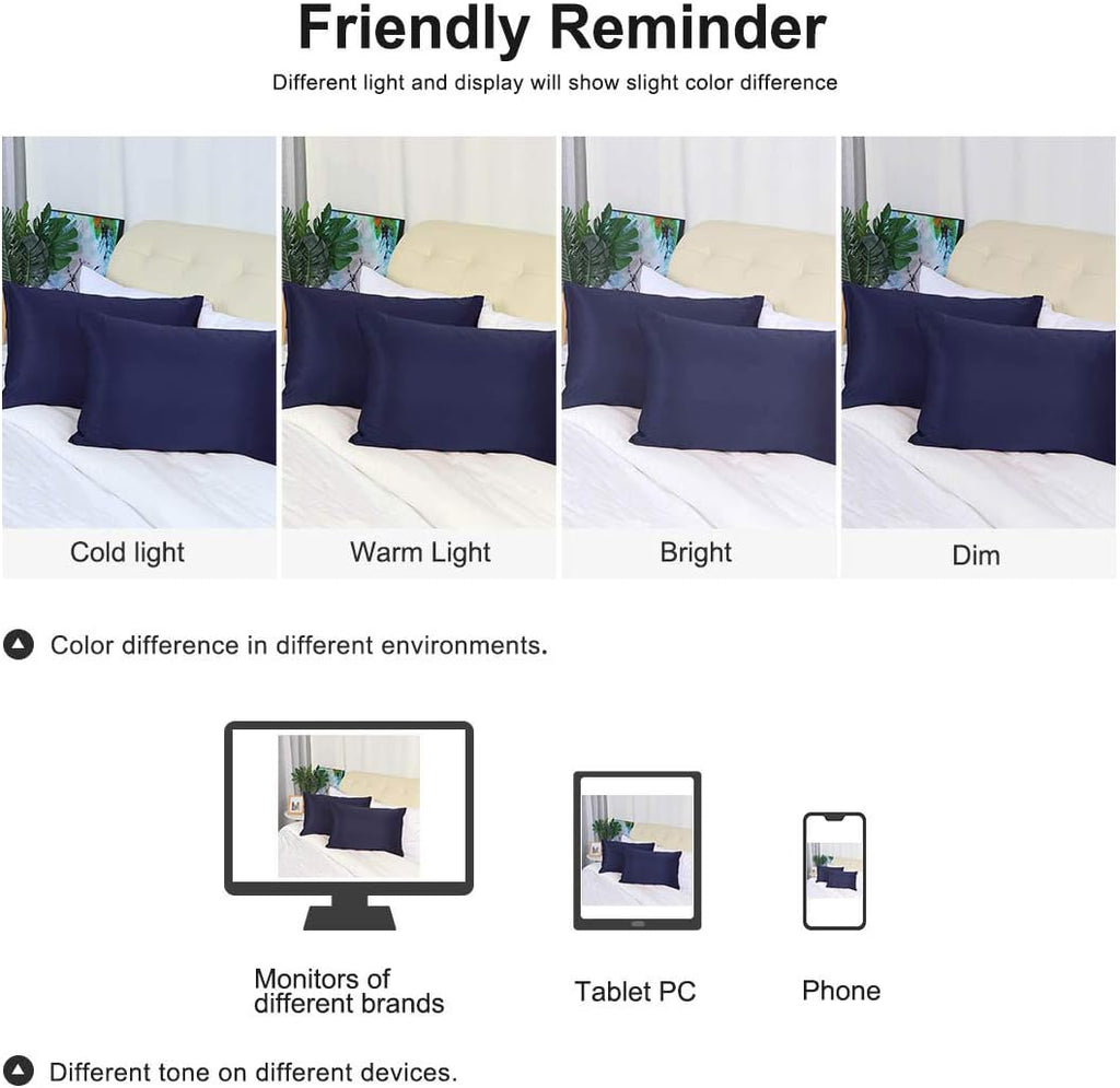 uxcell Standard Satin Pillowcase with Zipper, Super Soft and Luxury, Silky Pillow Cases Covers Set of 2, 21"x27", Navy