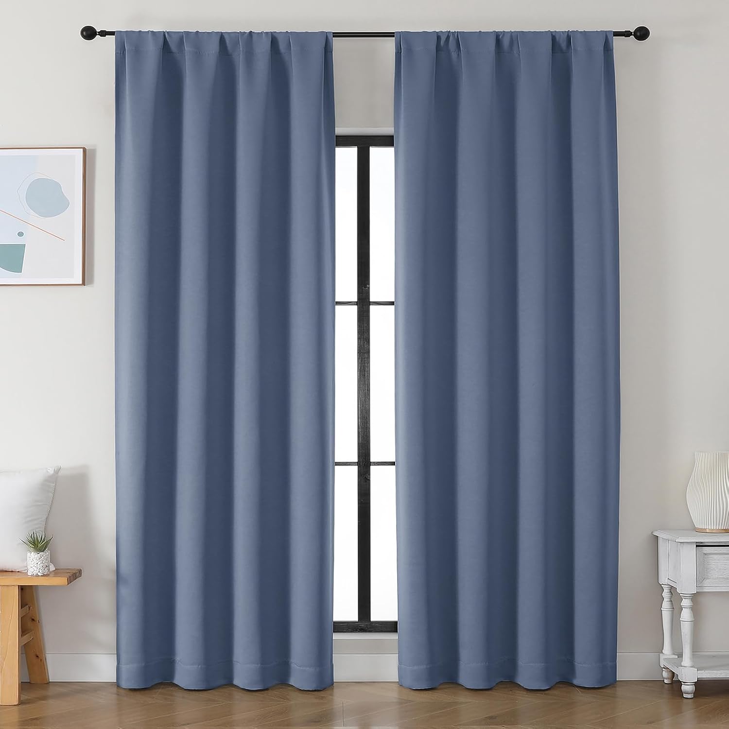 Simplebrand Ava Denim Blackout Curtains for Bedroom 90 Inches Long 2 Panels Set, Solid Privacy Energy Saving Living Room Window Treatment C…