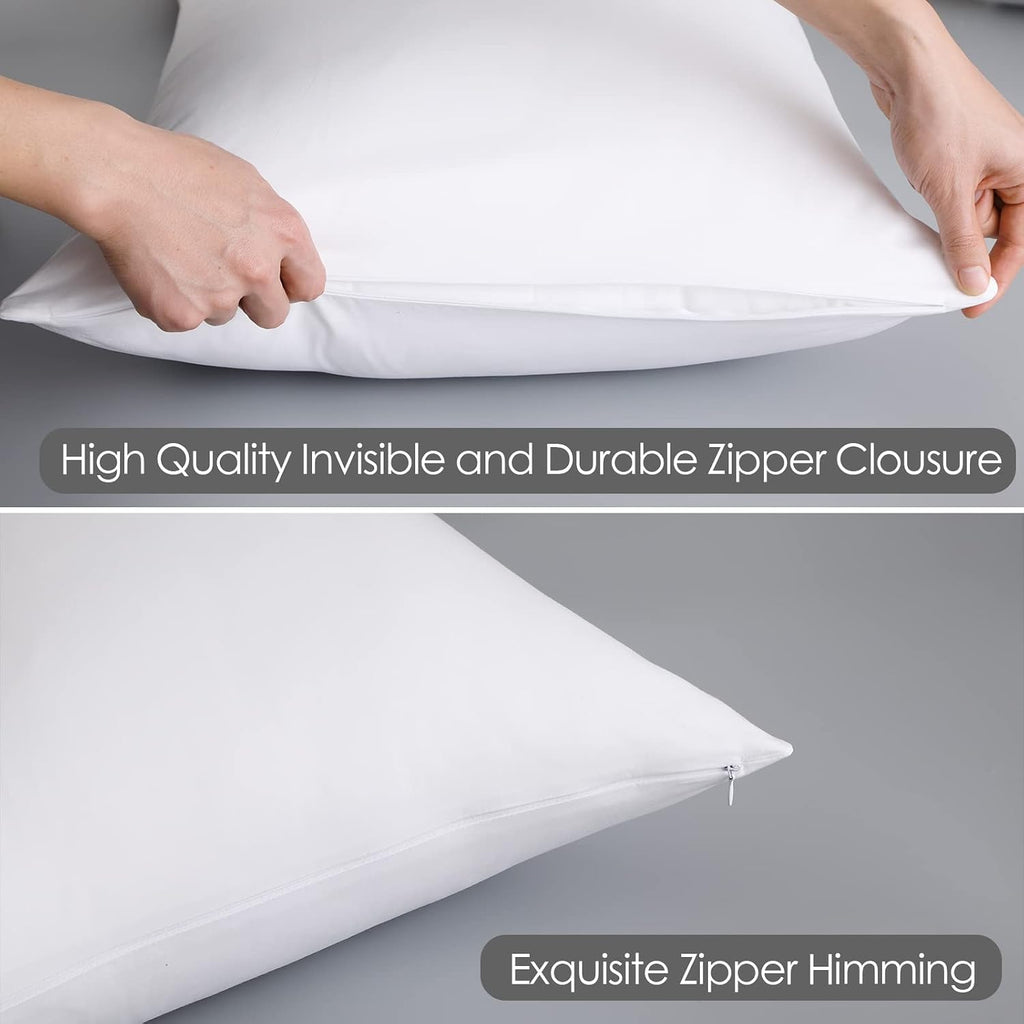 ShunjieHome 100% Egyptian Cotton Pillow Protectors Set of 2, 600 Thread Count Standard Size Bed Pillow Cases with Zipper, Sateen Weave Cool…