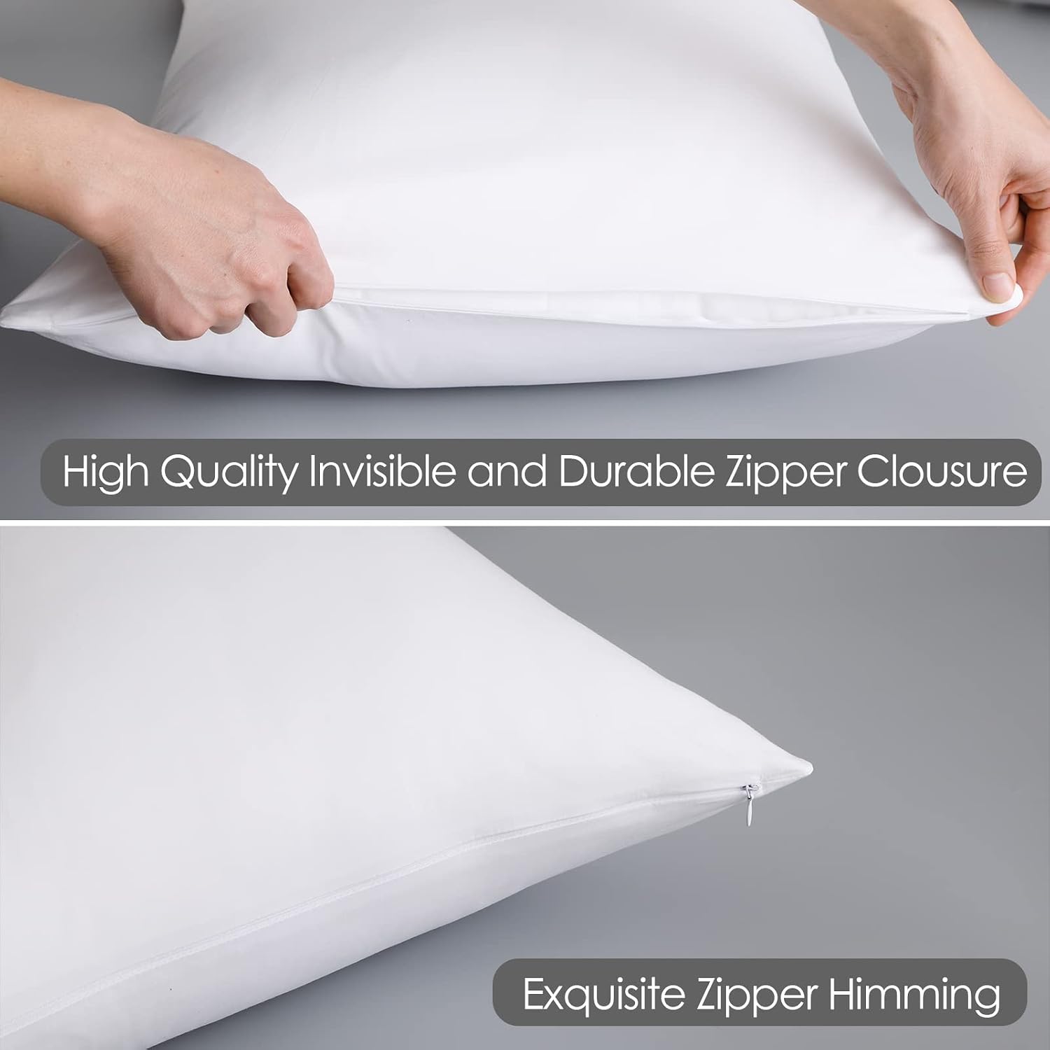 ShunjieHome 100% Egyptian Cotton Pillow Protectors Set of 2, 600 Thread Count Standard Size Bed Pillow Cases with Zipper, Sateen Weave Cool…