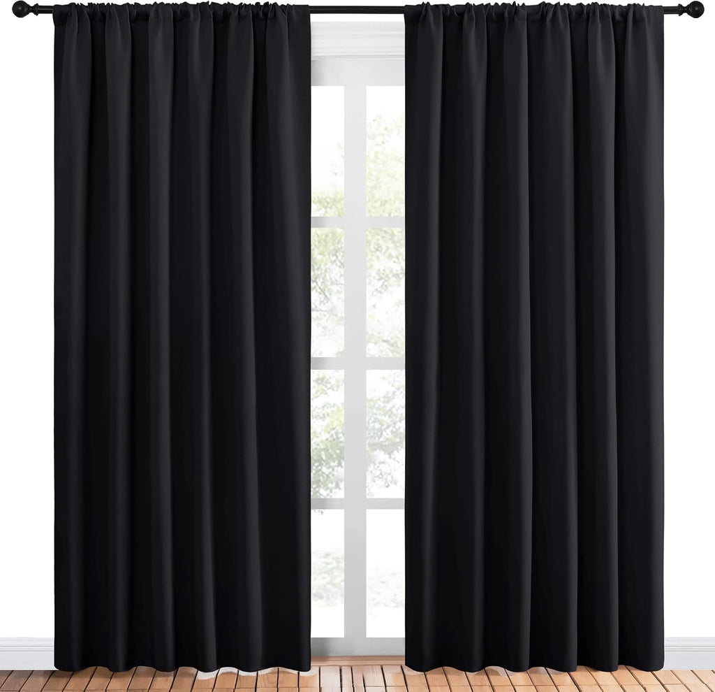 NICETOWN Black Blackout Curtain Blinds - Solid Thermal Insulated Window Treatment Blackout Drapes for Bedroom (2 Panels, 70 inches Wide…